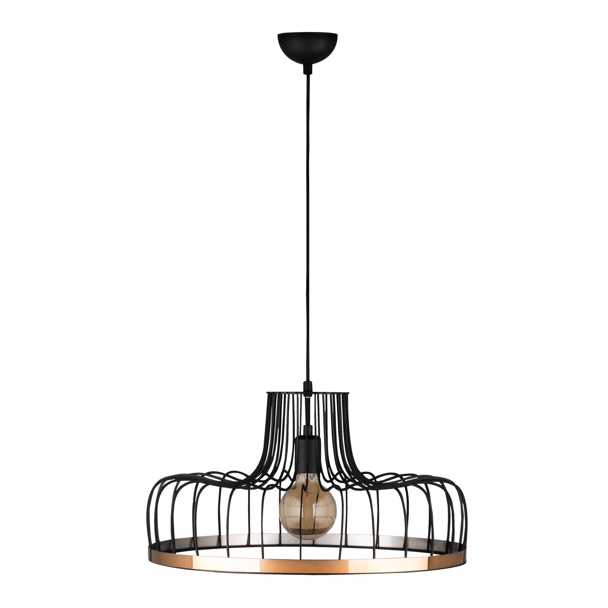 Candeeiro de Teto Industrial, Preto e Cobre, 53 cm de Diâmetro, Altura Ajustável, E27 Máx. 40 W | Corpo de Metal Elegante, Perfeito para Espaços Modernos, Classificação IP20