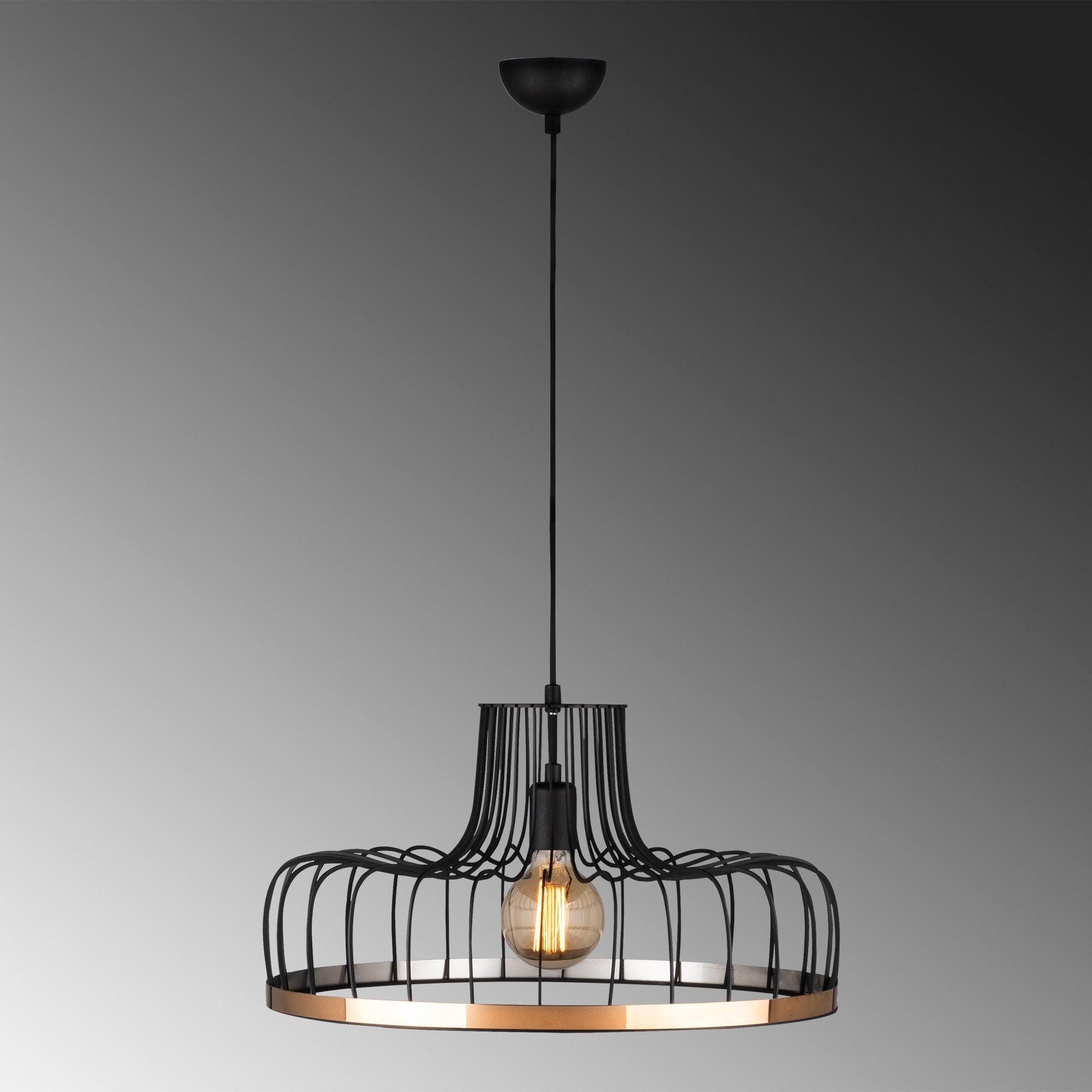 Candeeiro de Teto Industrial, Preto e Cobre, 53 cm de Diâmetro, Altura Ajustável, E27 Máx. 40 W | Corpo de Metal Elegante, Perfeito para Espaços Modernos, Classificação IP20