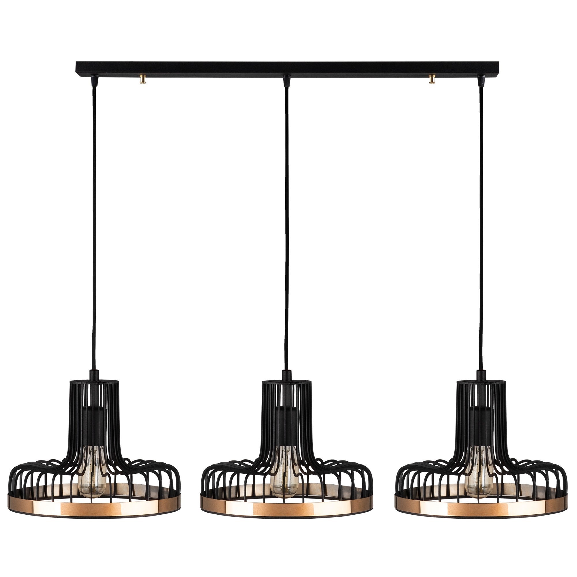 Candeeiro de Teto Industrial Moderno, Preto e Cobre, 100 x 20 cm | Altura Ajustável, Corpo em Metal, 3 Soquetes E27 | Iluminação Elegante para Casa e Escritório