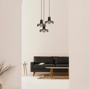 Candeeiro de Teto Industrial Moderno, Preto e Cobre, 40 cm de Diâmetro, 116 cm de Altura | Ajustável, 3 Soquetes E27, Iluminação Elegante para Casa e Escritório