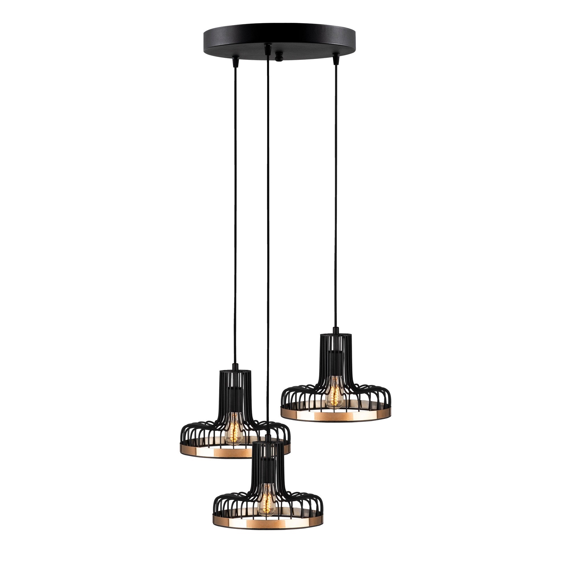 Candeeiro de Teto Industrial Moderno, Preto e Cobre, 40 cm de Diâmetro, 116 cm de Altura | Ajustável, 3 Soquetes E27, Iluminação Elegante para Casa e Escritório
