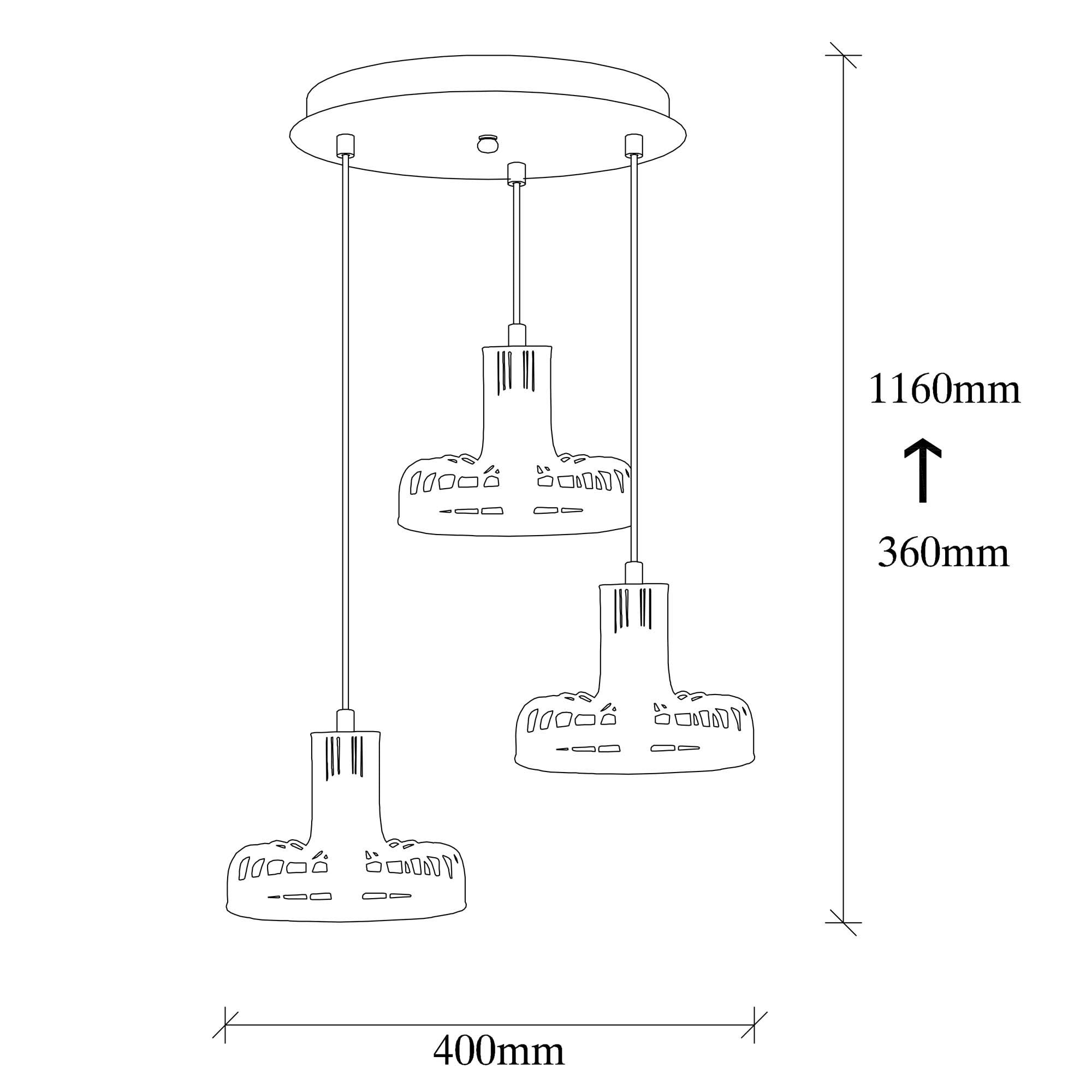 Candeeiro de Teto Industrial Moderno, Preto e Cobre, 40 cm de Diâmetro, 116 cm de Altura | Ajustável, 3 Soquetes E27, Iluminação Elegante para Casa e Escritório