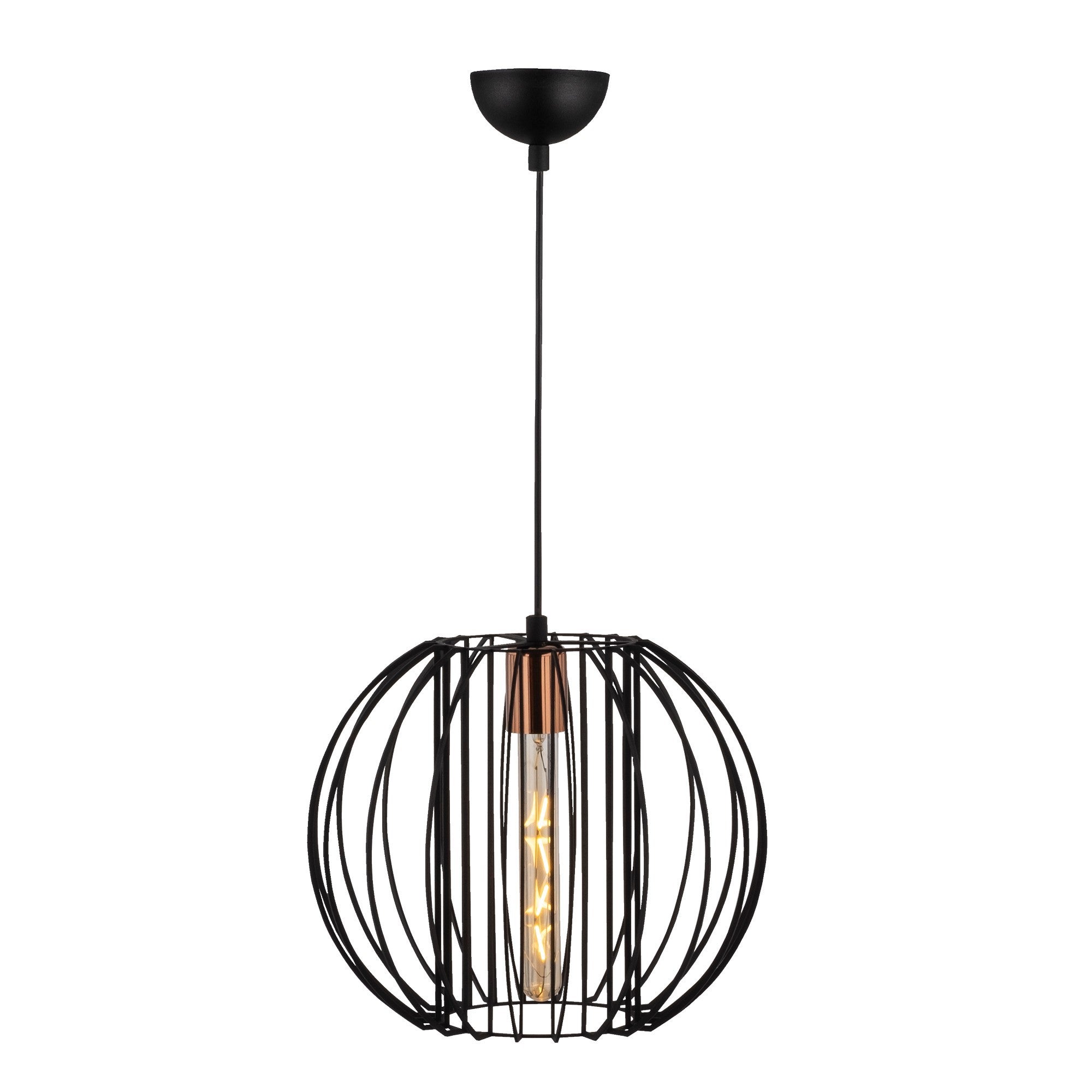 Candeeiro de Teto Industrial, Preto e Bronze, 33 cm de Diâmetro, 124 cm de Altura | Ajustável, Soquete E27, 40 W Máx. | Design Moderno em Cor Sólida para Casa e Escritório