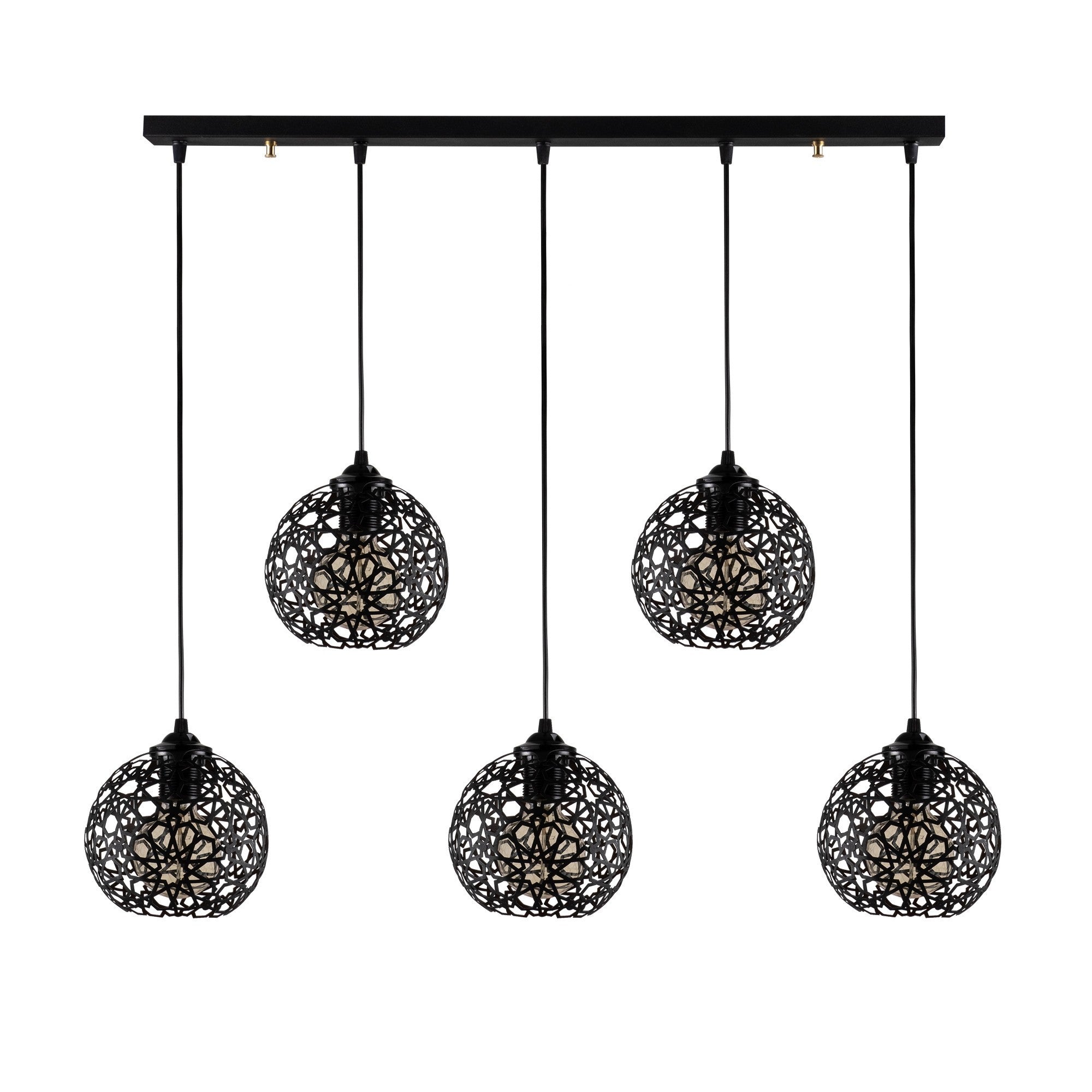 Candeeiro de Teto preto moderno, corpo de metal, 100 x 17 cm, altura 119 cm, ajustável, 5 x E27 máx. 40 W, design elegante para iluminação residencial e de escritório
