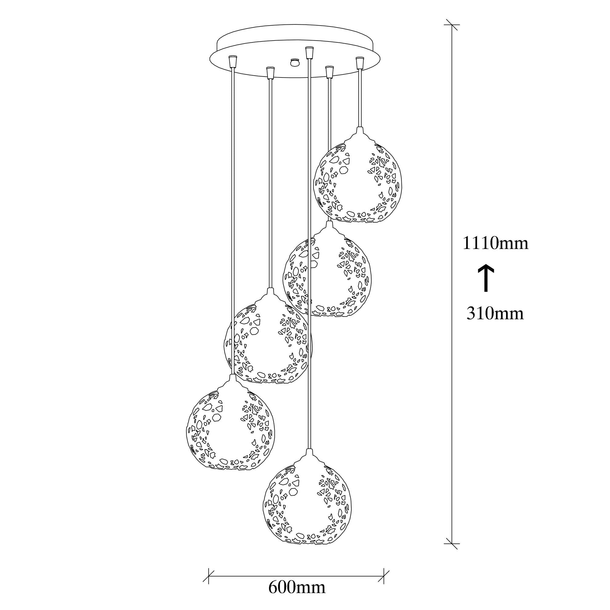 Candeeiro de Teto preto moderno, 60 cm de diâmetro, altura ajustável, corpo de metal, 5 soquetes E27, design elegante para casa e escritório | Classificação IP20