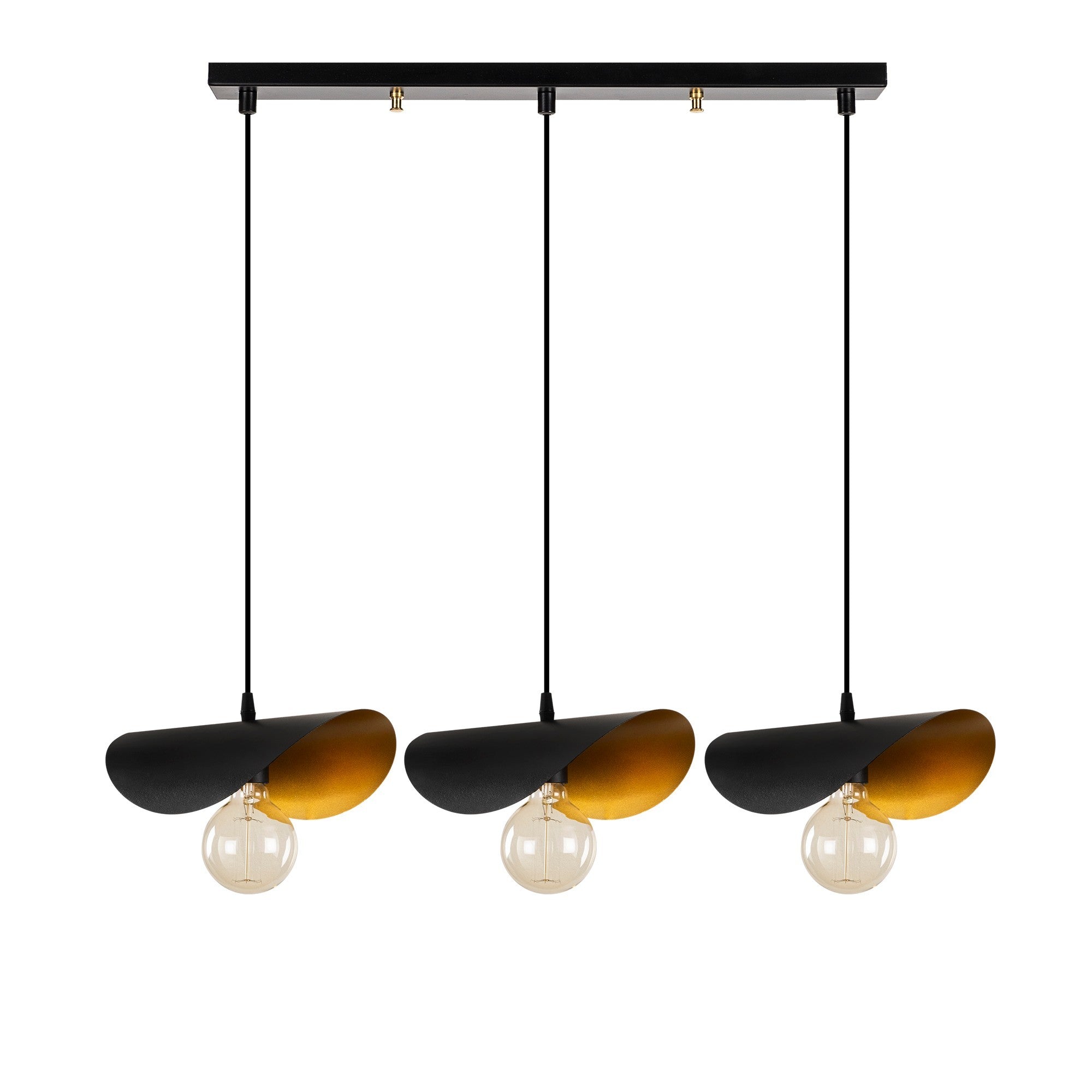 Candeeiro de Teto Industrial Moderno, Preto e Dourado, 80 x 17 cm, Altura 106 cm | Corpo de Metal, 3 Soquetes E27, Cabo de 90 cm | Iluminação Elegante para Casa e Escritório