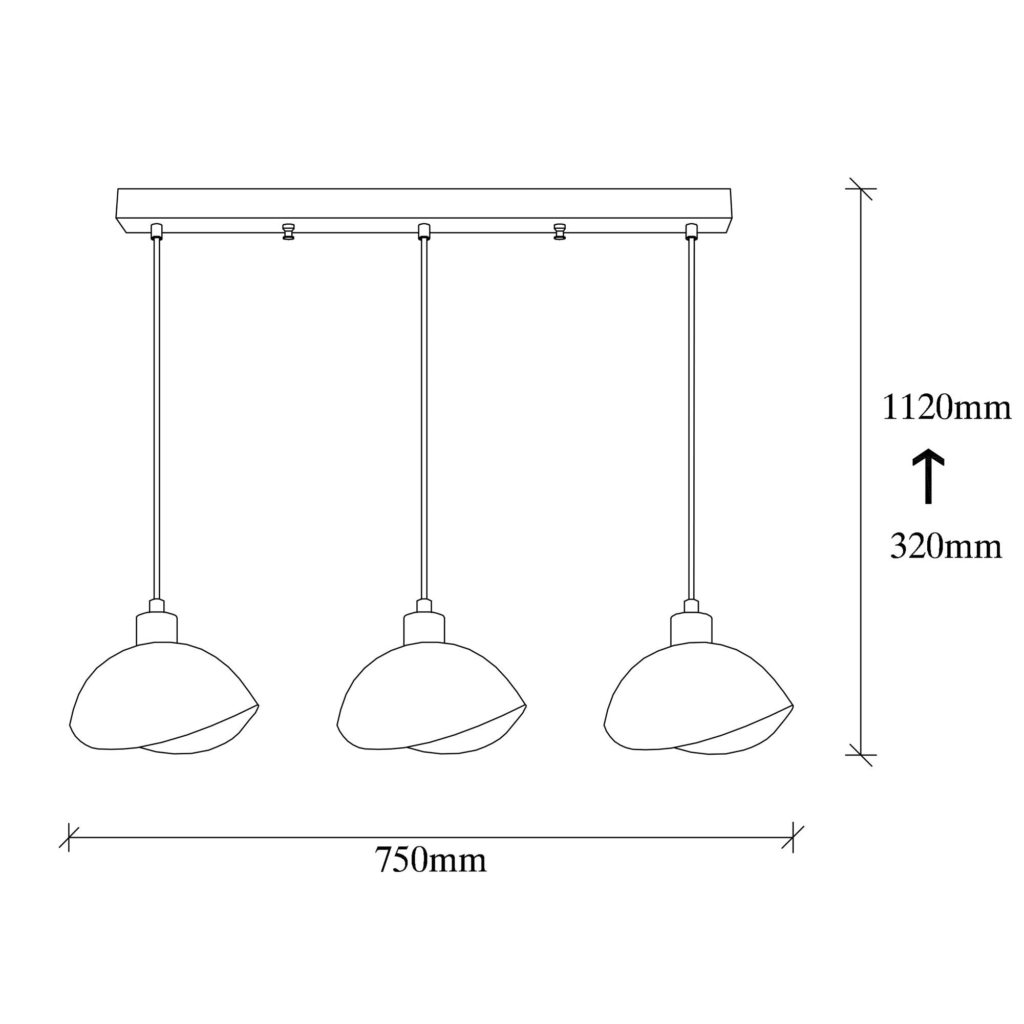 Candeeiro de Teto moderno preto, corpo de metal, 75 x 15 cm, altura 112 cm | 3 soquetes E27, IP20 | Design industrial e escandinavo elegante para decoração de casa