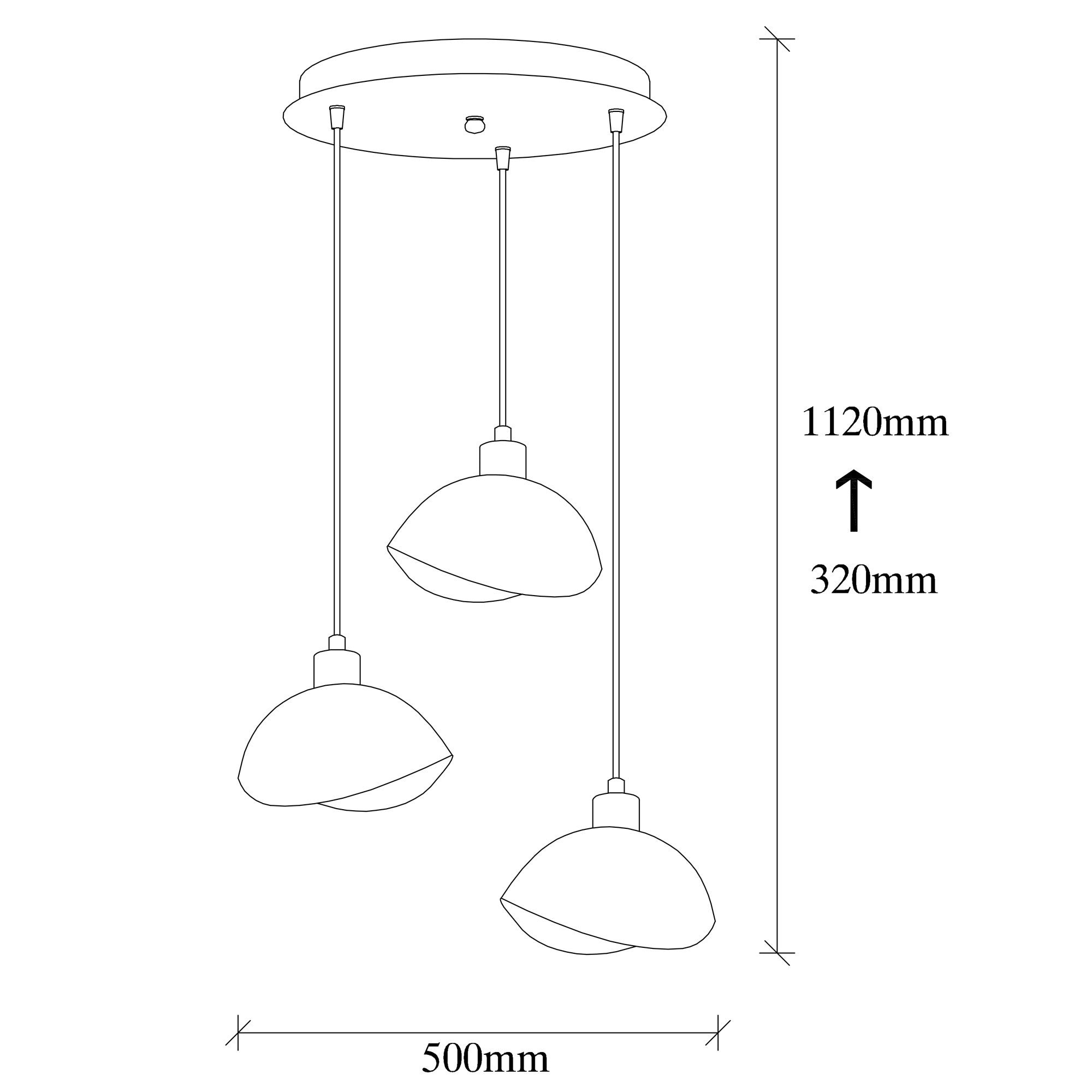 Candeeiro de Teto preto moderno, 50 cm de diâmetro, 112 cm de altura | Corpo de ferro, 3 soquetes E27, design industrial e escandinavo | Perfeito para decoração de casa e escritório