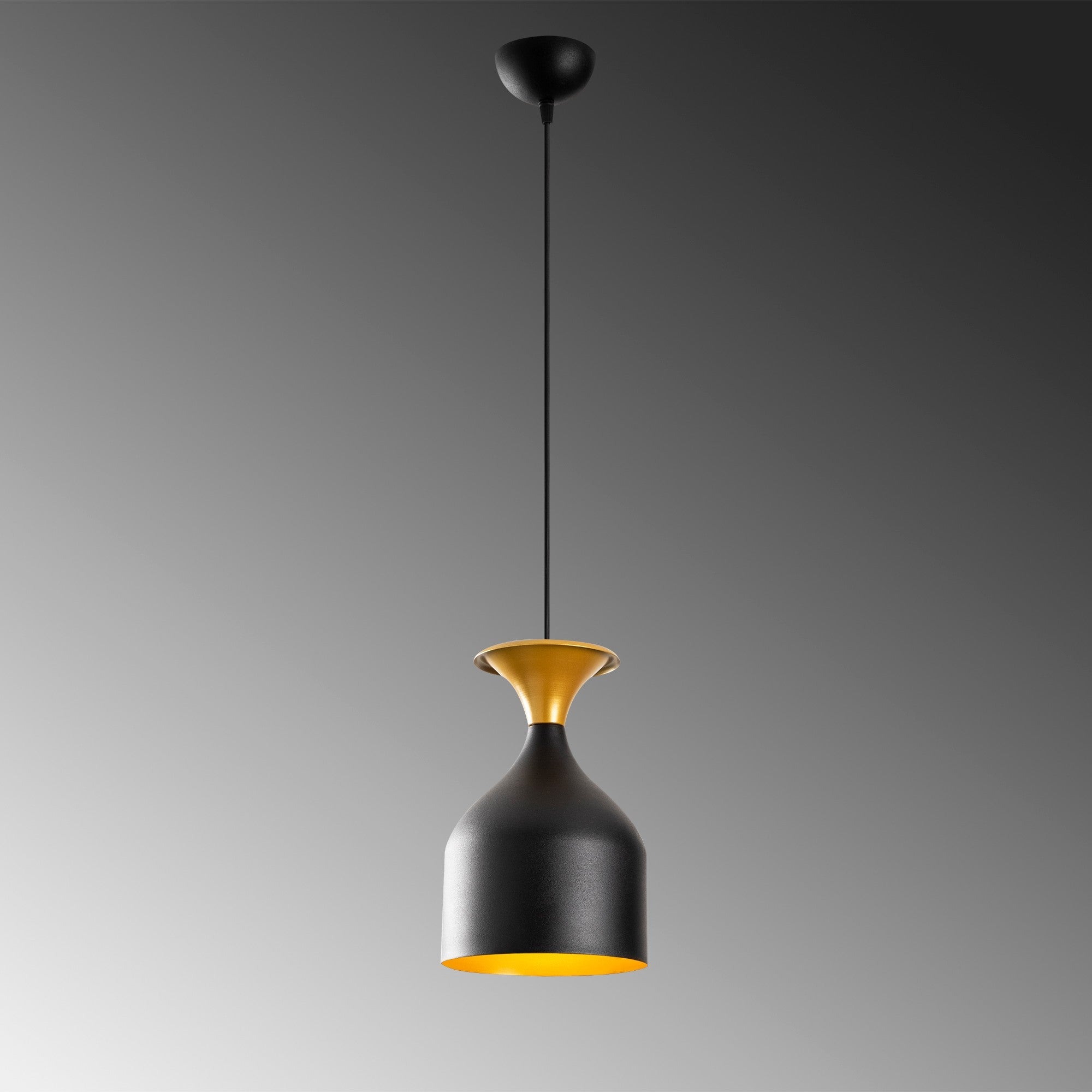 Candeeiro de Teto Escandinavo Elegante, Preto e Dourado, 17 cm de Diâmetro, 113 cm de Altura | Corpo em Metal, Soquete E27, Cabo de 90 cm | Iluminação Elegante para Espaços Modernos