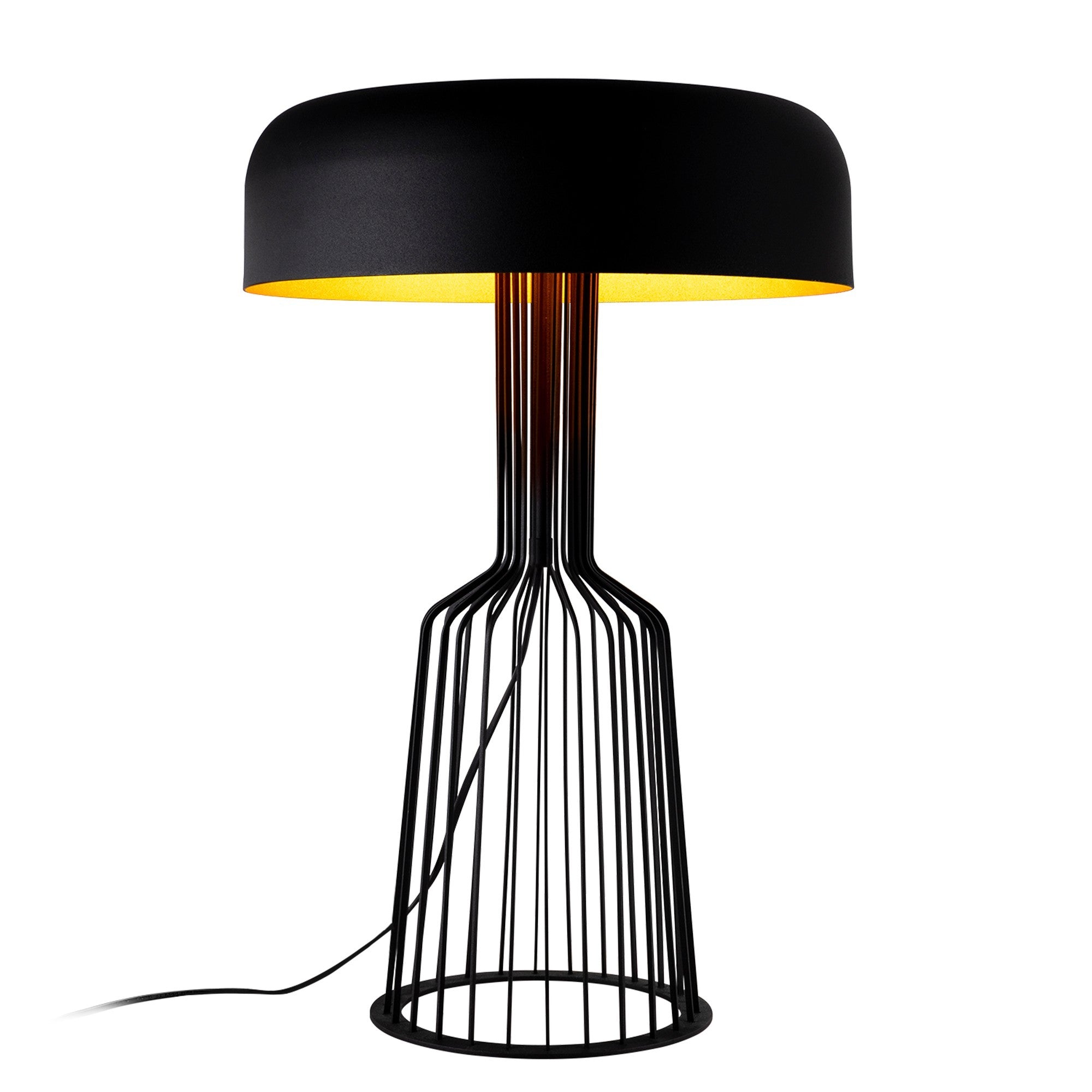 Candeeiro de Mesa Industrial Moderna, Preta e Dourada, 36 cm de Diâmetro, 57 cm de Altura | Corpo em Ferro, Soquete E27, 40 W Máx., Cabo de 200 cm | Iluminação Elegante para Casa e Escritório