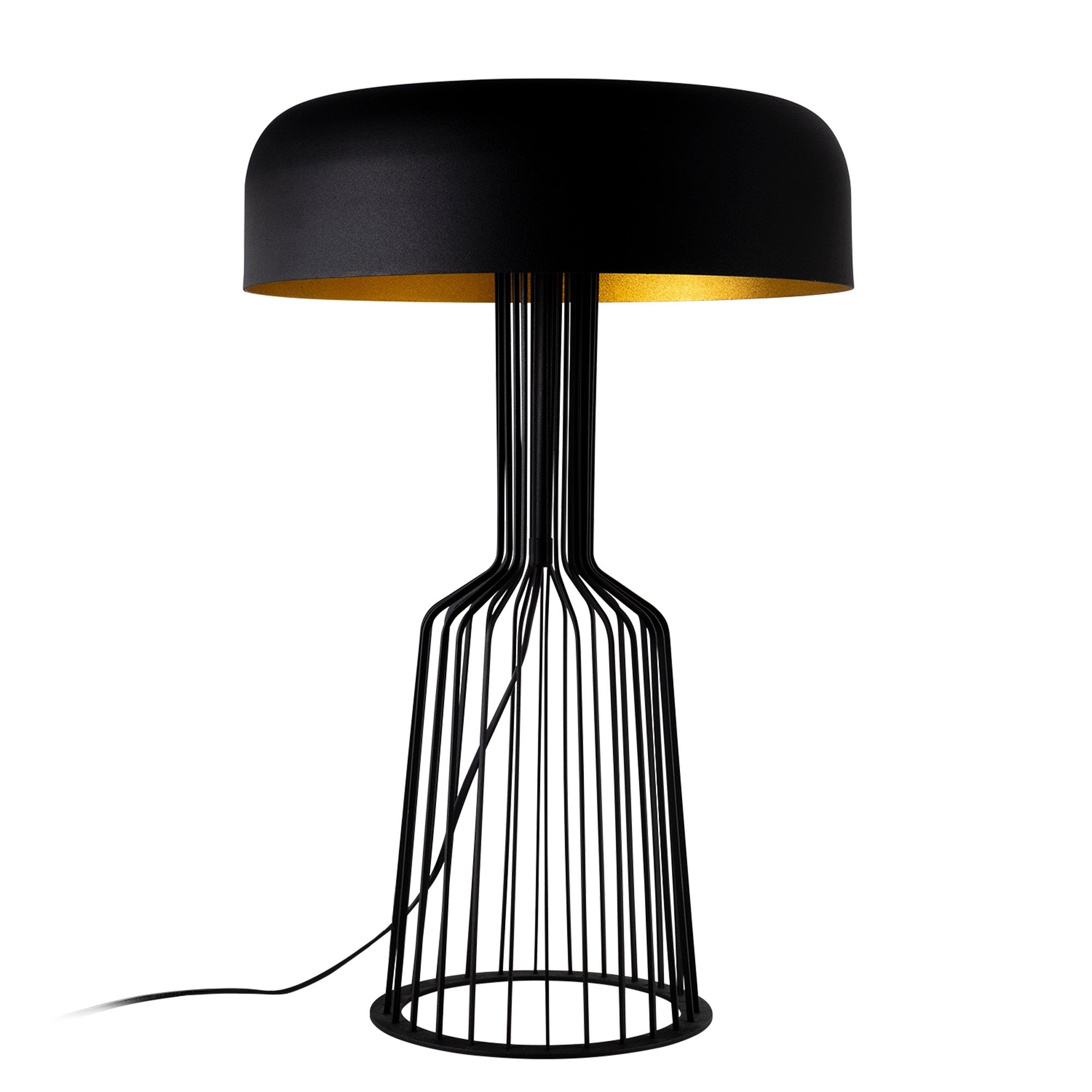 Candeeiro de Mesa Industrial Moderna, Preta e Dourada, 36 cm de Diâmetro, 57 cm de Altura | Corpo em Ferro, Soquete E27, 40 W Máx., Cabo de 200 cm | Iluminação Elegante para Casa e Escritório