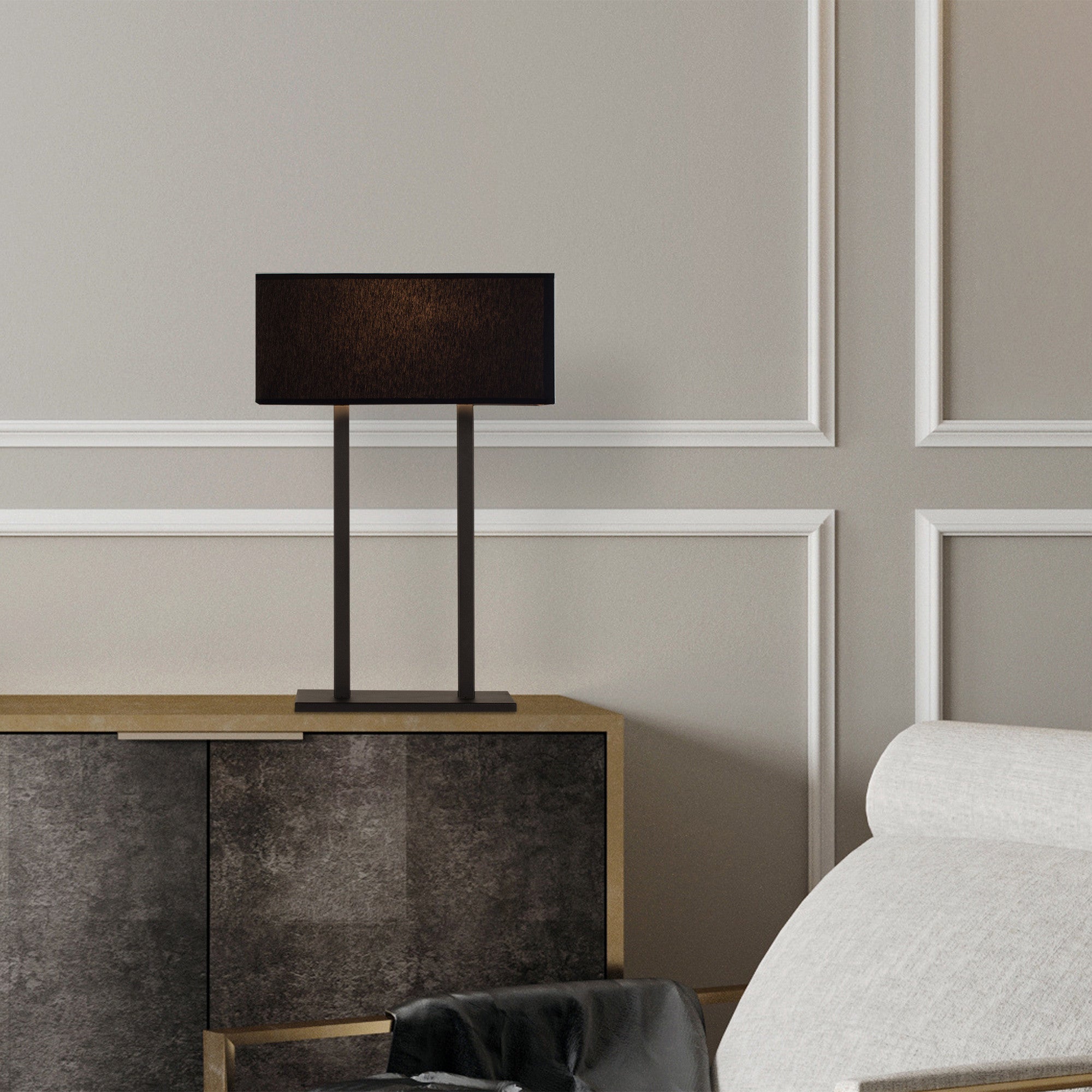 Candeeiro de Mesa Preta Moderna, Corpo de Metal, 52 cm de Altura, Soquete E27 Máx. 40 W, Cabo de 200 cm | Design Industrial e Escandinavo Elegante para Casa e Hotel