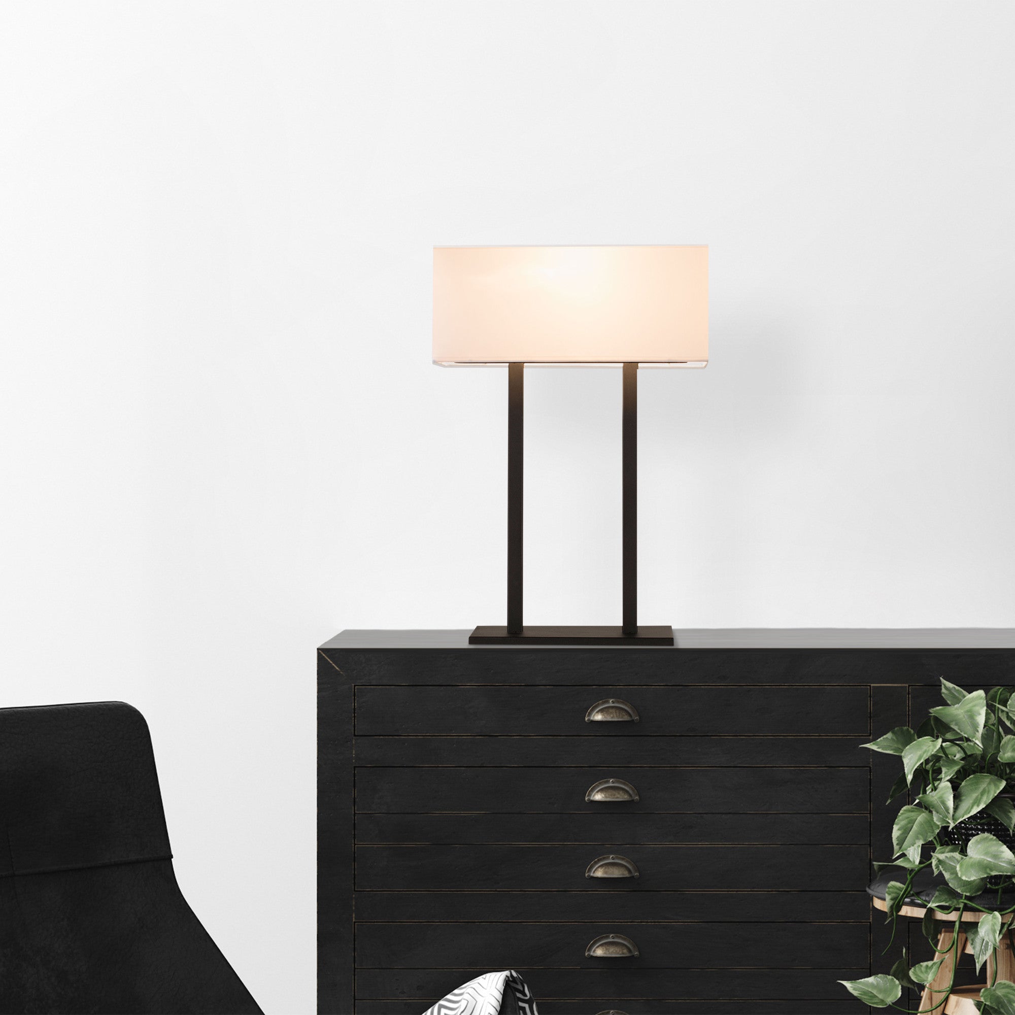 Candeeiro de Mesa Moderna, Corpo de Ferro, 35 x 15 cm, Altura 52 cm | Soquete E27 Máx. 40 W, Cabo de 200 cm | Design Elegante em Preto e Branco para Decoração de Casa e Hotel