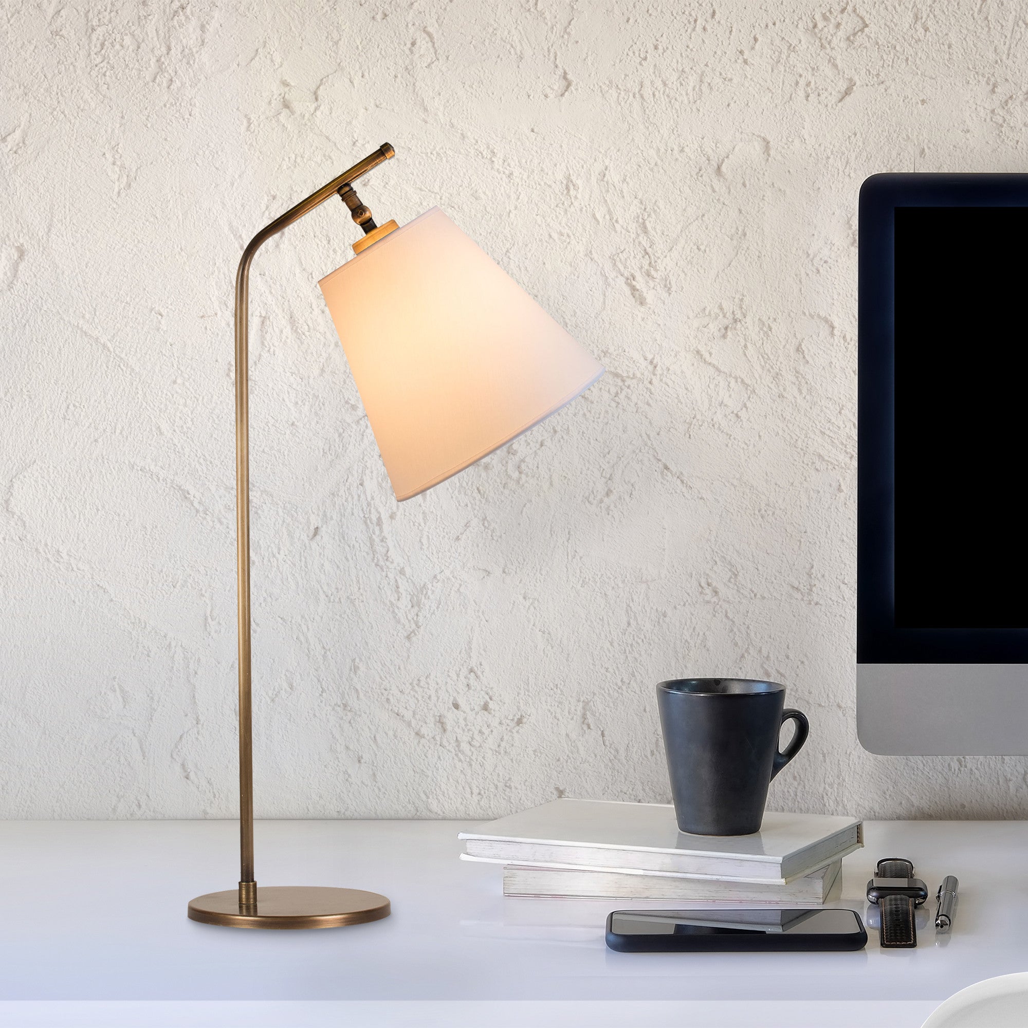 Candeeiro de Mesa Moderna com Corpo em Metal, 67 cm de Altura, Acabamento Branco e Vintage | Soquete E27, Máx. 40 W, Cabo de 200 cm | Ideal para Decoração Escandinava e Hoteleira