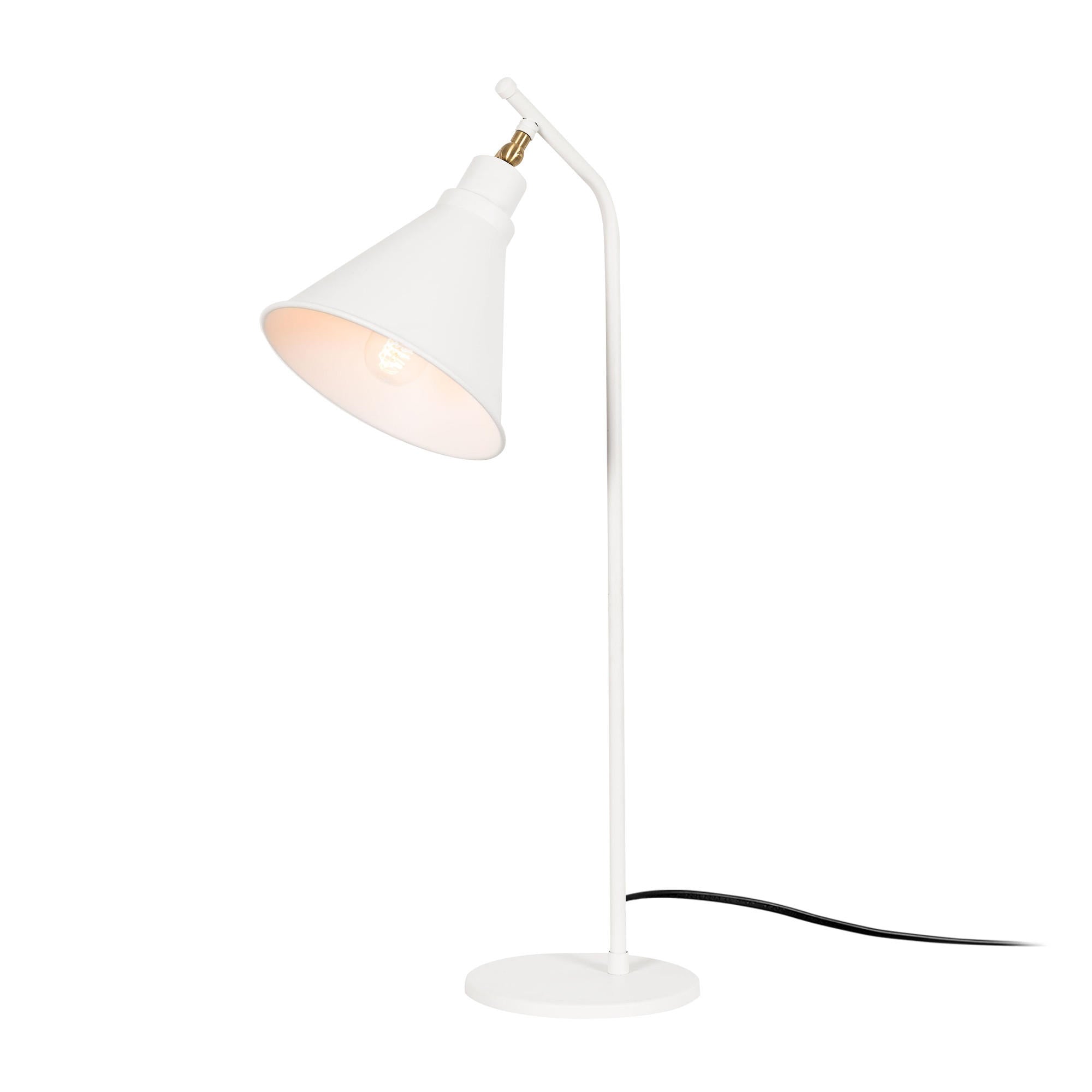 Candeeiro de Mesa Branca Moderna, Corpo de Metal, 50 cm de Altura, 28 cm de Diâmetro, Soquete E27, Cabo de 200 cm | Design Escandinavo Elegante para Casa e Escritório