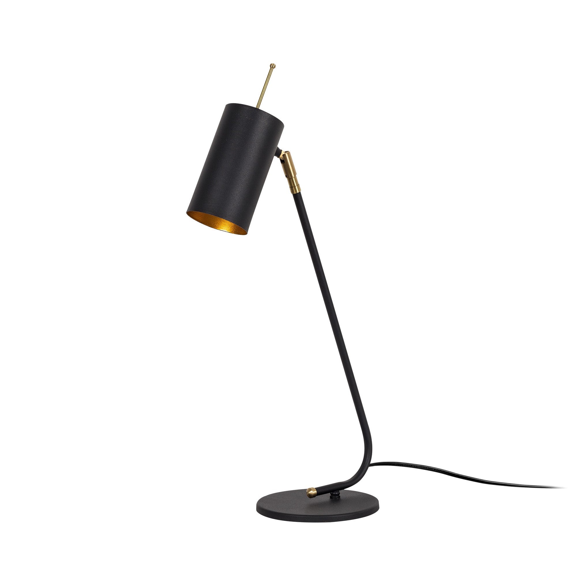Candeeiro de Mesa Moderna, Preta e Dourada, 55 cm de Altura | Corpo em Ferro, Soquete E27, Cabo de 200 cm | Design Industrial e Escandinavo Elegante para Casa e Hotel