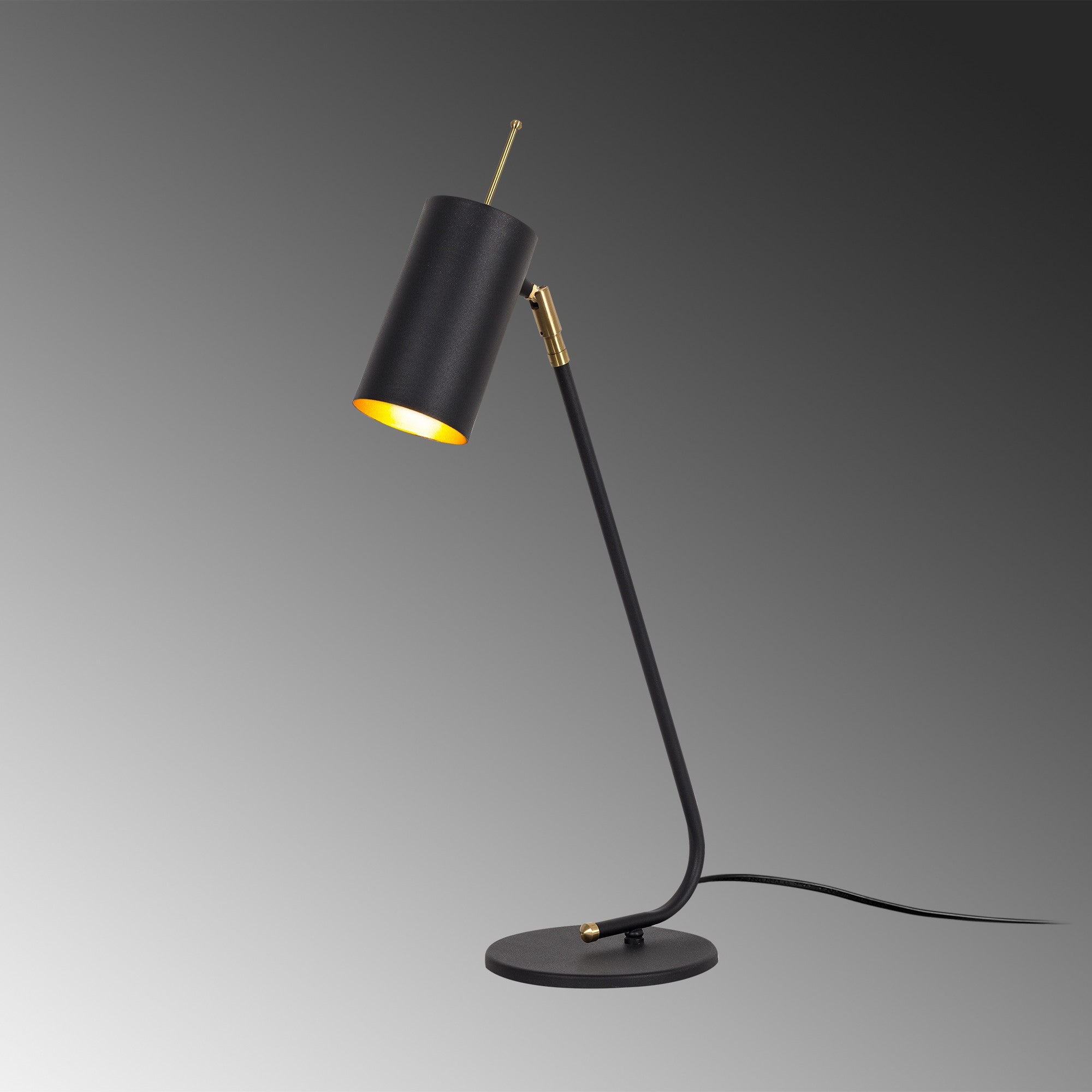 Candeeiro de Mesa Moderna, Preta e Dourada, 55 cm de Altura | Corpo em Ferro, Soquete E27, Cabo de 200 cm | Design Industrial e Escandinavo Elegante para Casa e Hotel