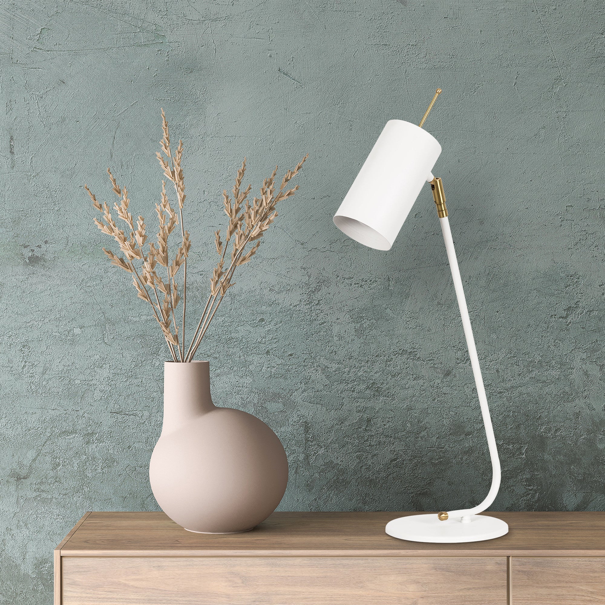 Candeeiro de Mesa estilo escandinavo, corpo de metal branco, 55 cm de altura, 8 cm de diâmetro da base, cabo de 200 cm | Soquete E27, máx. 40 W | Design elegante e minimalista