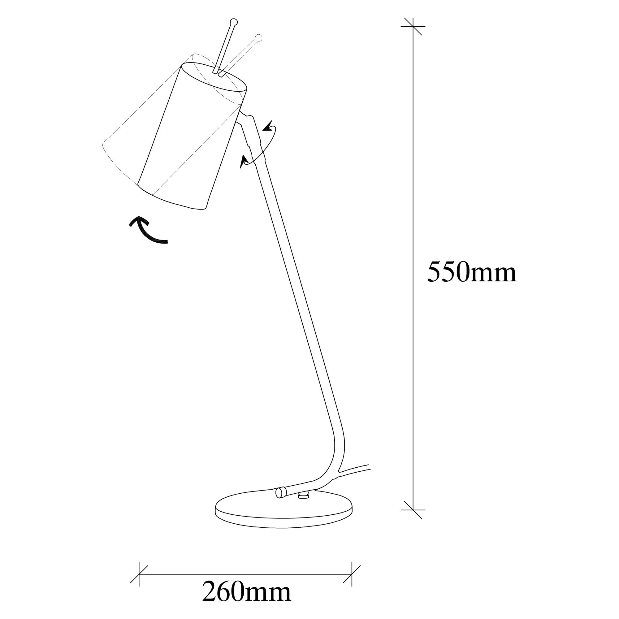 Candeeiro de Mesa estilo escandinavo, corpo de metal branco, 55 cm de altura, 8 cm de diâmetro da base, cabo de 200 cm | Soquete E27, máx. 40 W | Design elegante e minimalista