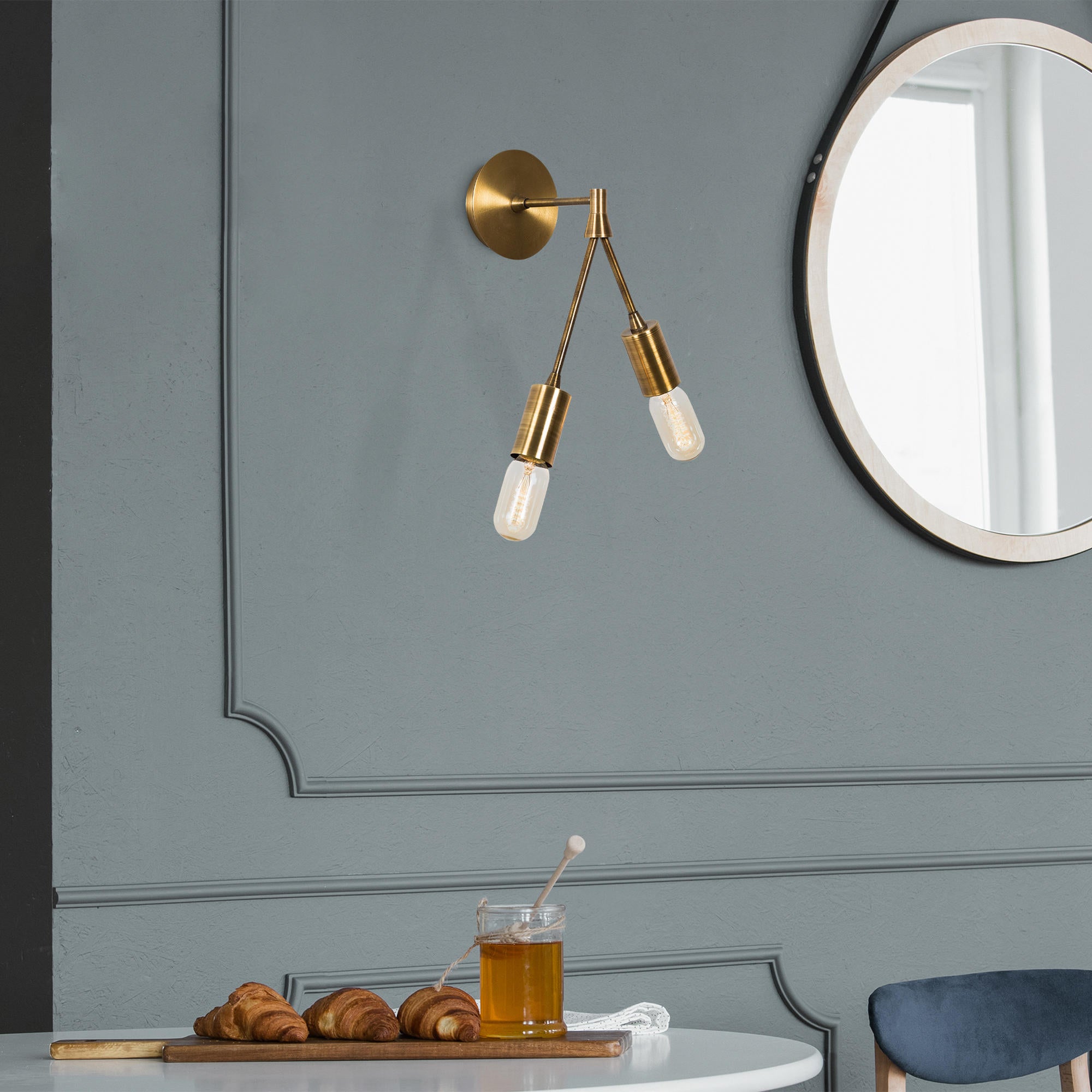 Candeeiro de Parede vintage de metal, 15 x 17 cm, altura 35 cm | 2 x E27 máx. 40 W, IP20 | Design moderno e glamouroso para decoração e ambientação elegantes