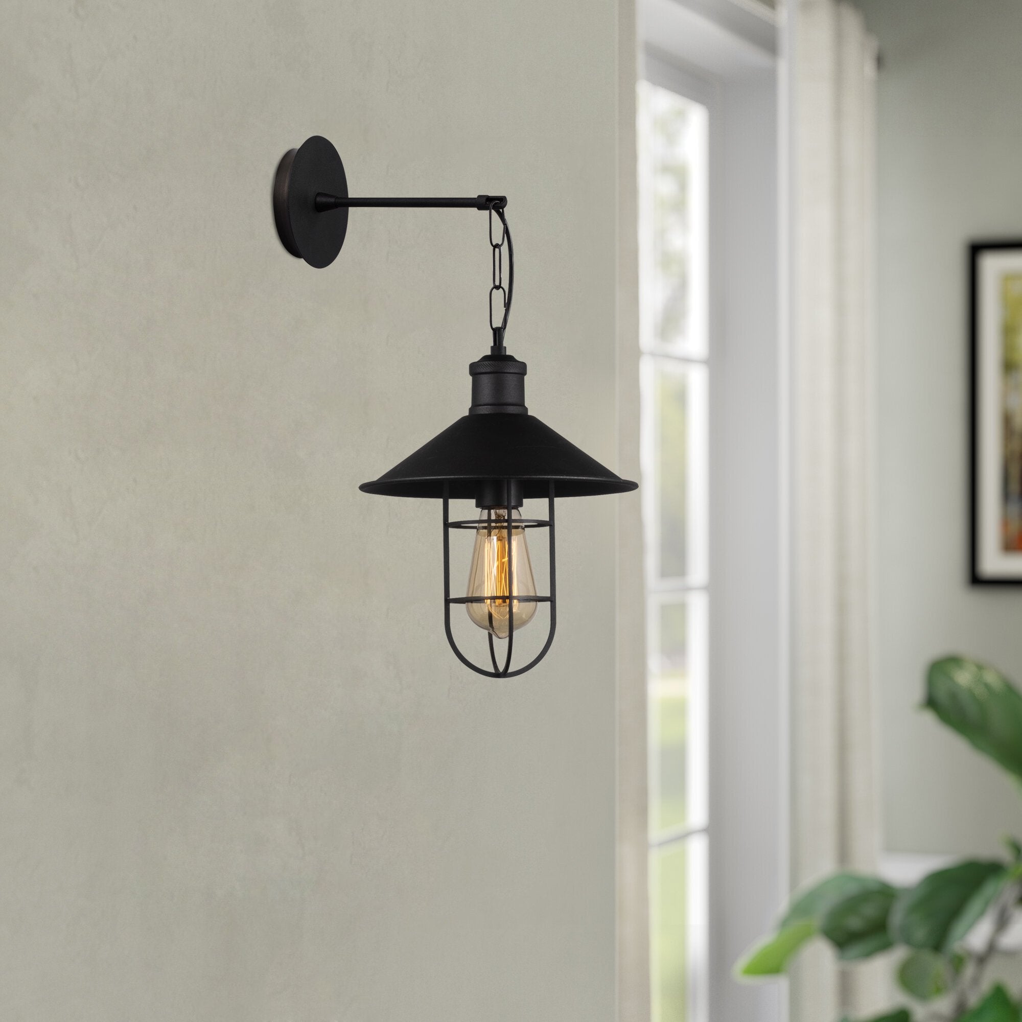 Candeeiro de Parede preta moderna, corpo de metal, 25 cm de diâmetro, 40 cm de altura | Soquete E27, máx. 40 W | Design industrial elegante para decoração de casa e escritório