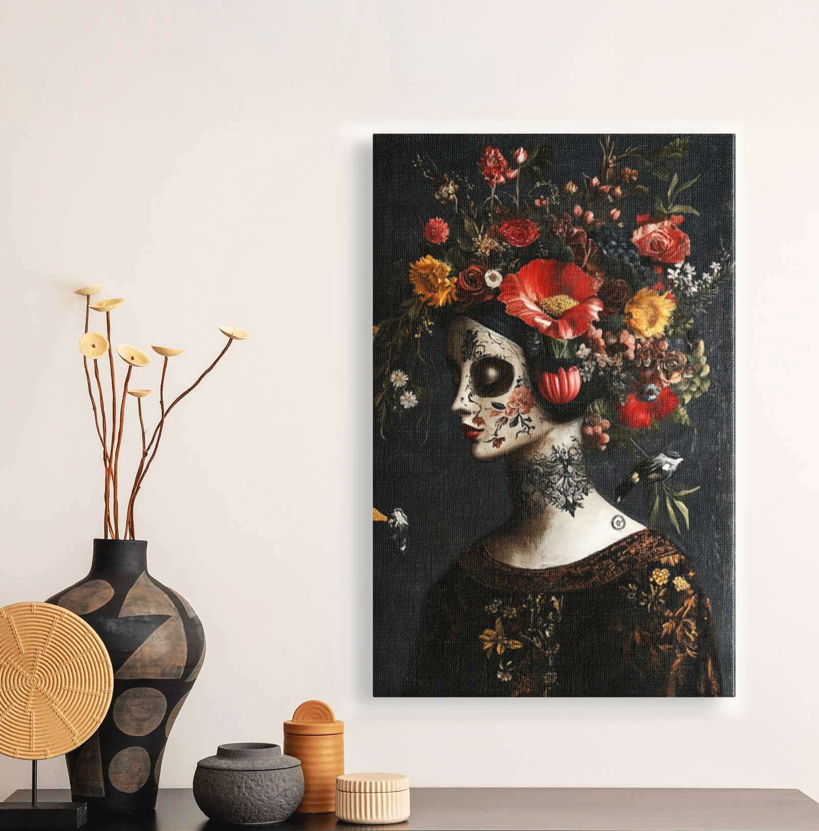 Quadro Decorativo em Tela 45x70cm - Arte Multicolor em Madeira de Pinho Natural