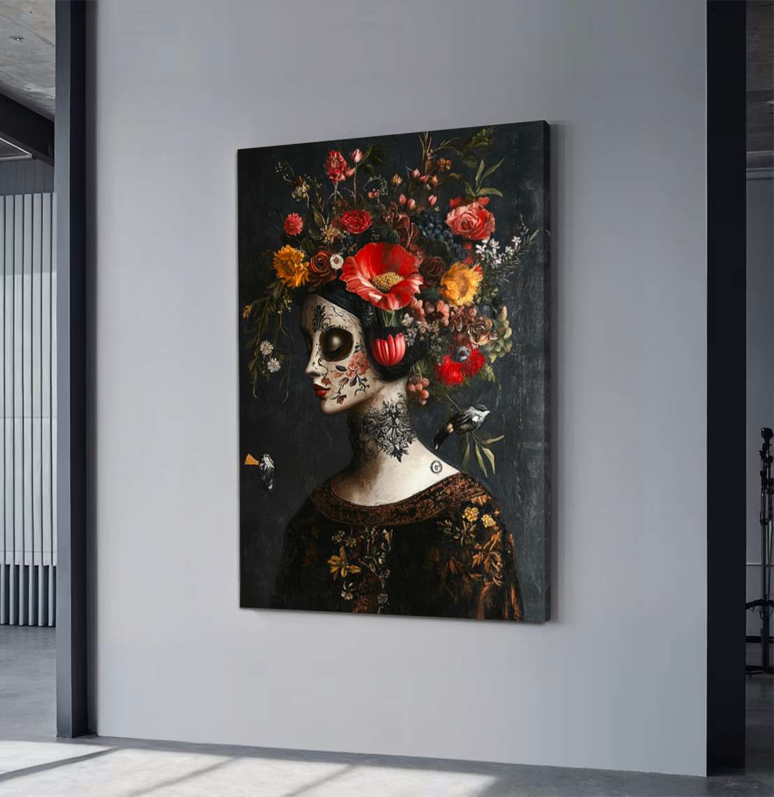 Quadro Decorativo em Tela 45x70cm - Arte Multicolor em Madeira de Pinho Natural