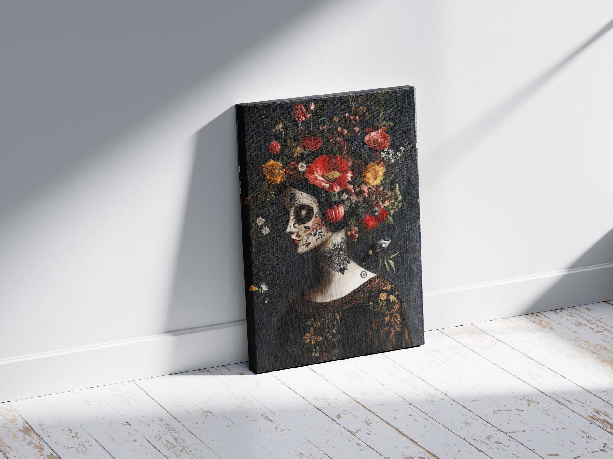 Quadro Decorativo em Tela 45x70cm - Arte Multicolor em Madeira de Pinho Natural