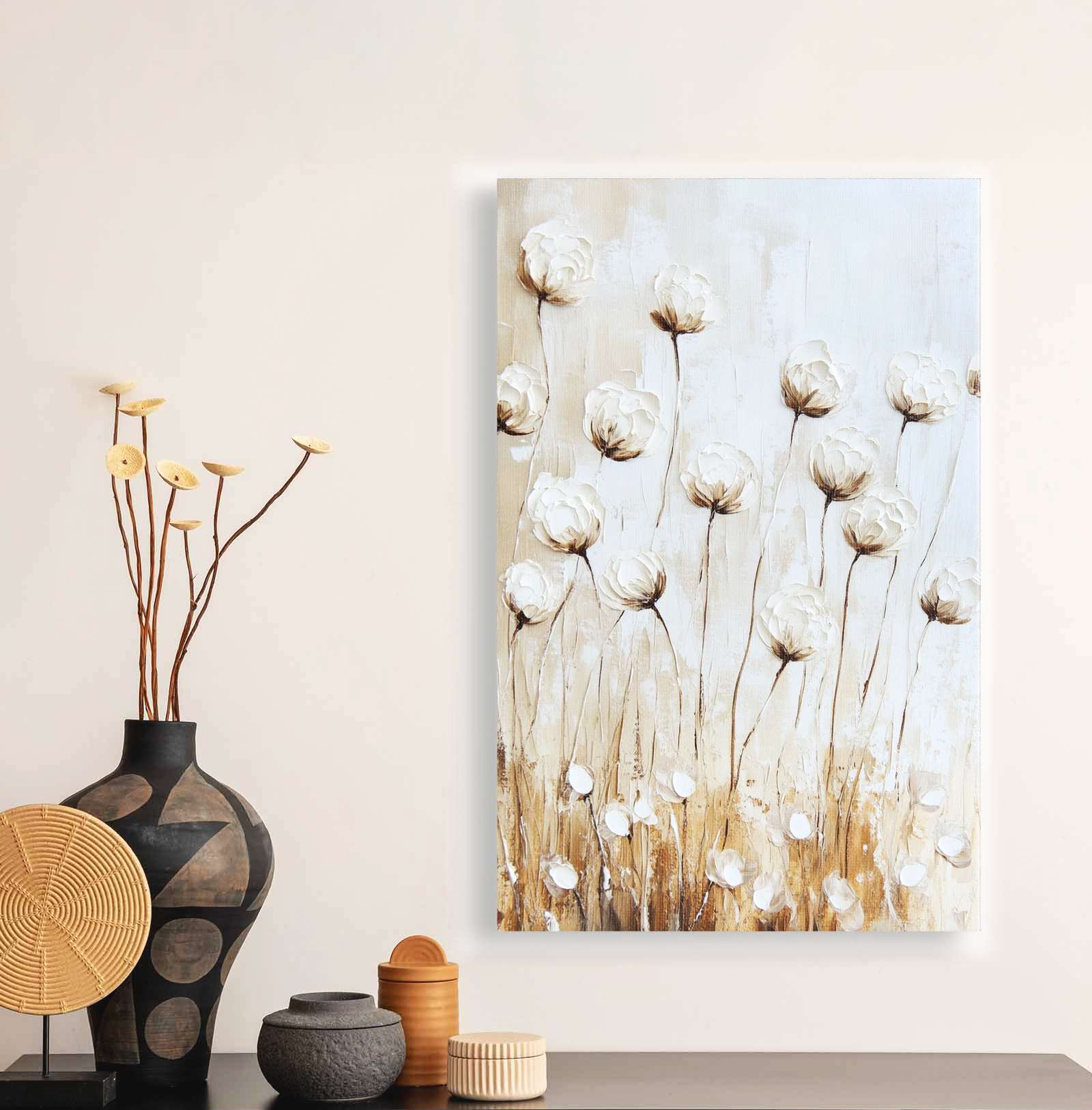 Quadro Decorativo em Tela 45x70cm - Arte Multicolor em Madeira de Pinho Natural