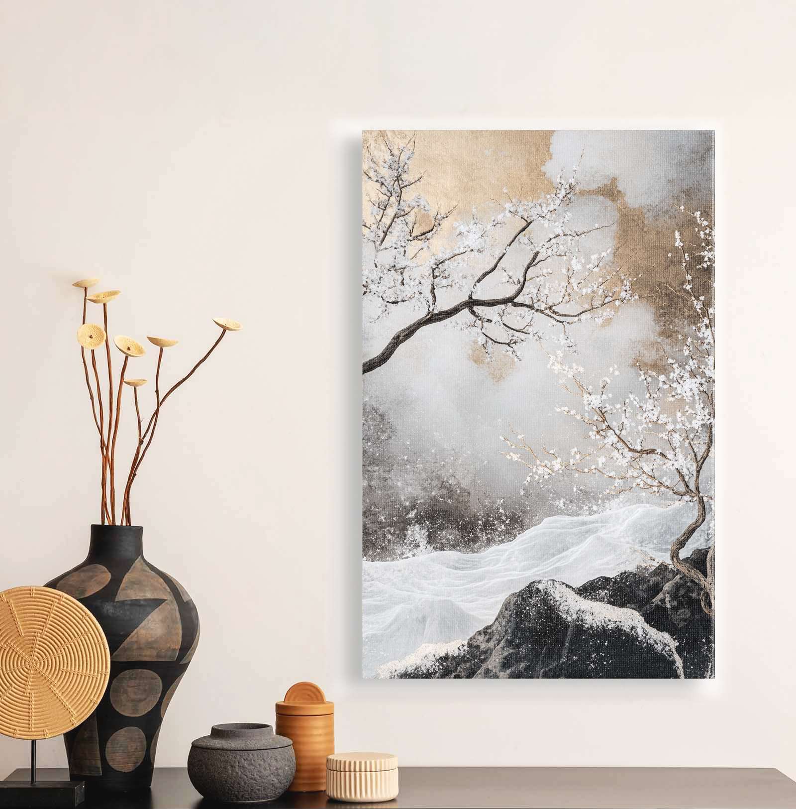 Quadro Decorativo em Tela 45x70cm - Arte Multicolor em Madeira de Pinho Natural