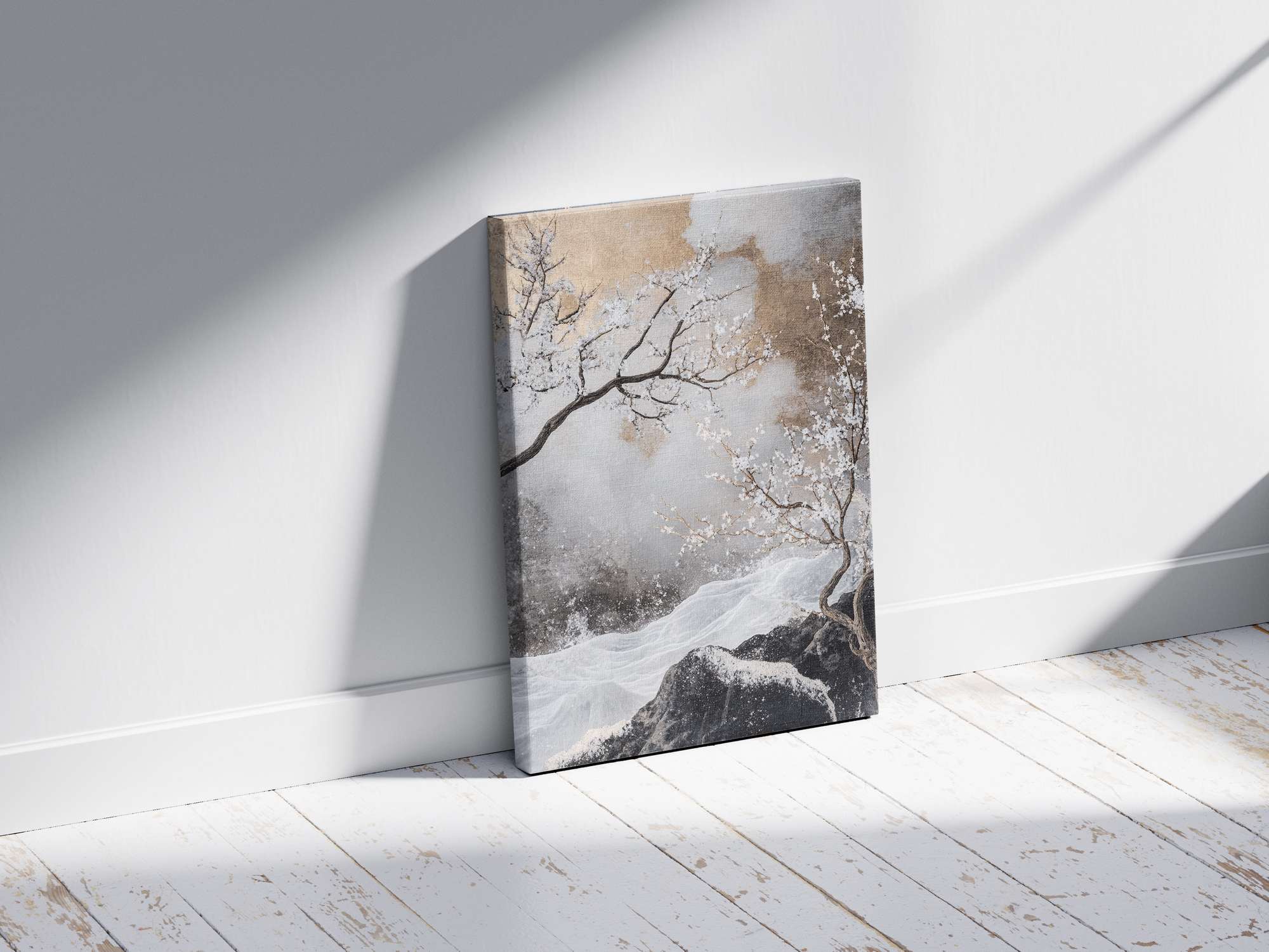 Quadro Decorativo em Tela 45x70cm - Arte Multicolor em Madeira de Pinho Natural