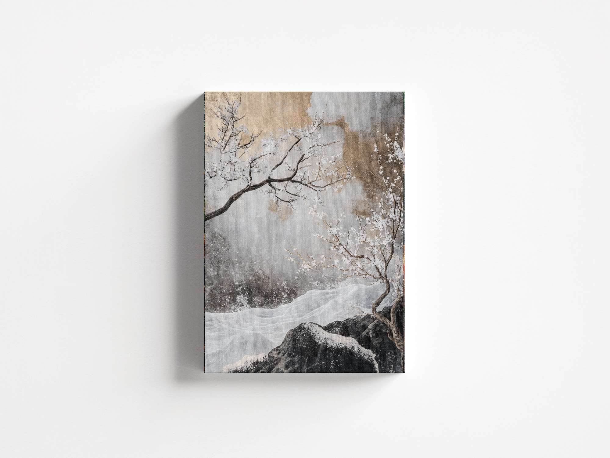 Quadro Decorativo em Tela 45x70cm - Arte Multicolor em Madeira de Pinho Natural