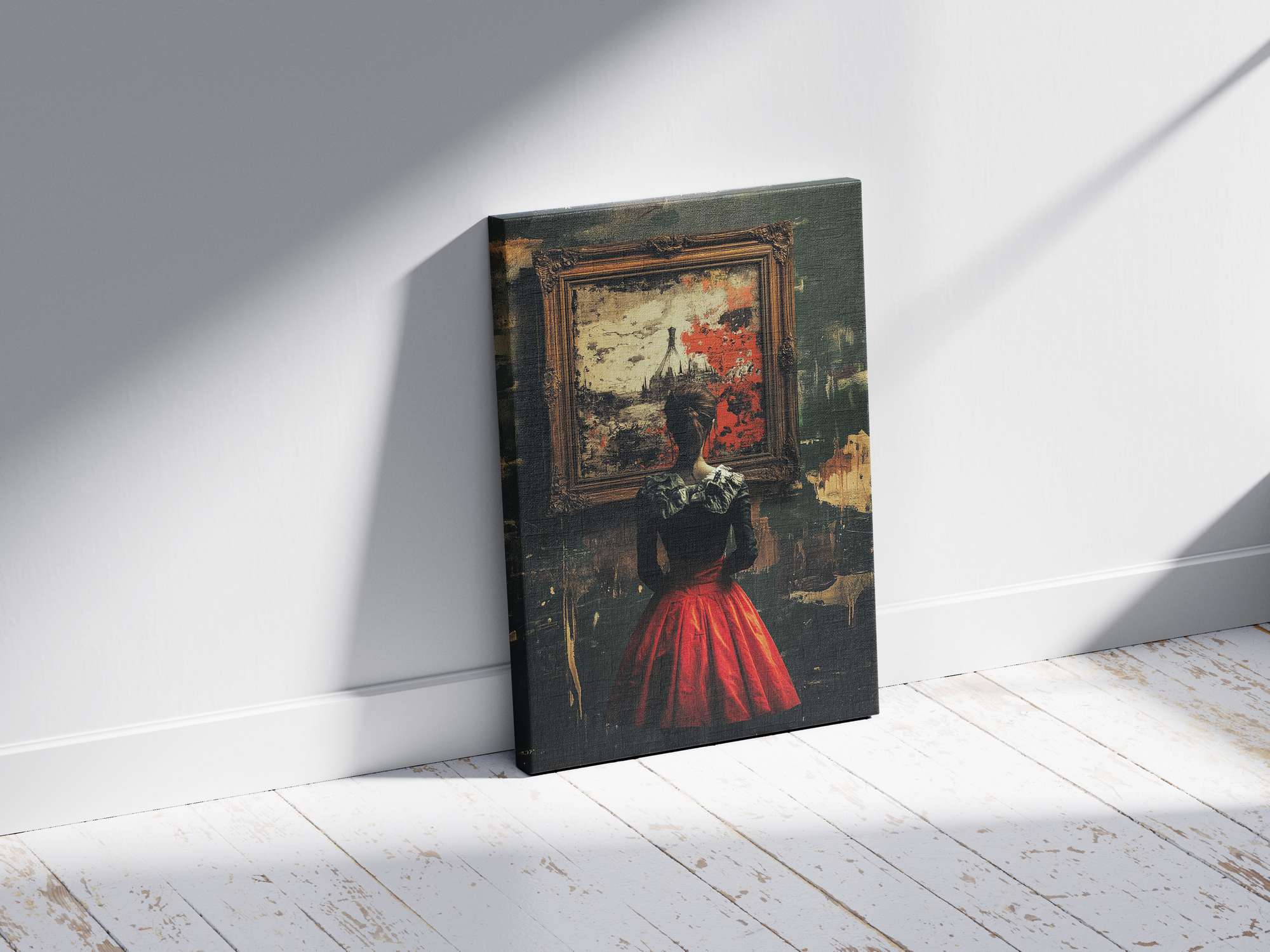 Quadro Decorativo em Tela 45x70cm - Arte Multicolor em Madeira de Pinho Natural