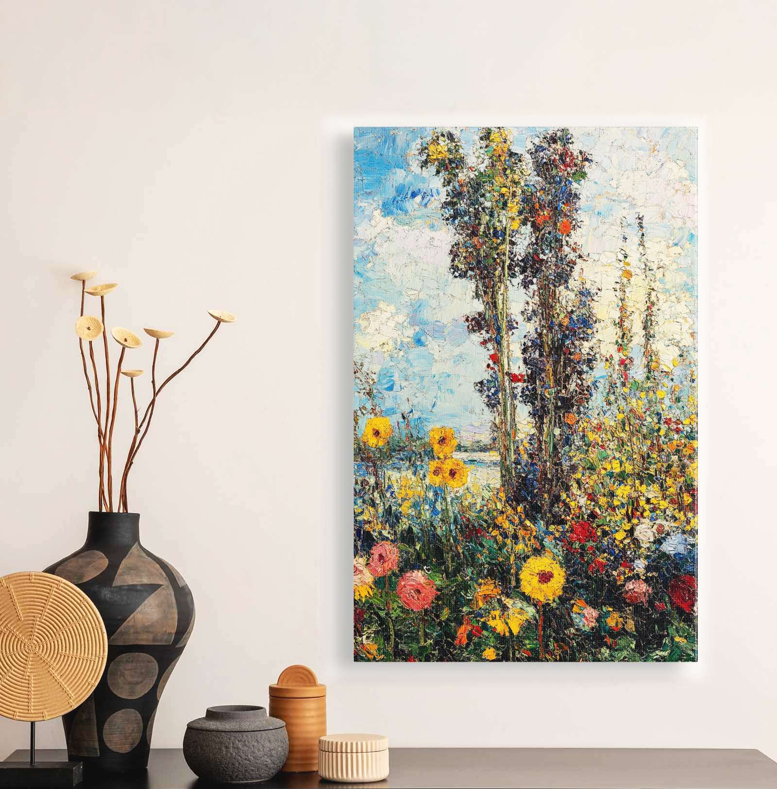 Quadro Decorativo em Tela 45x70cm - Arte Multicolor em Madeira de Pinho Natural