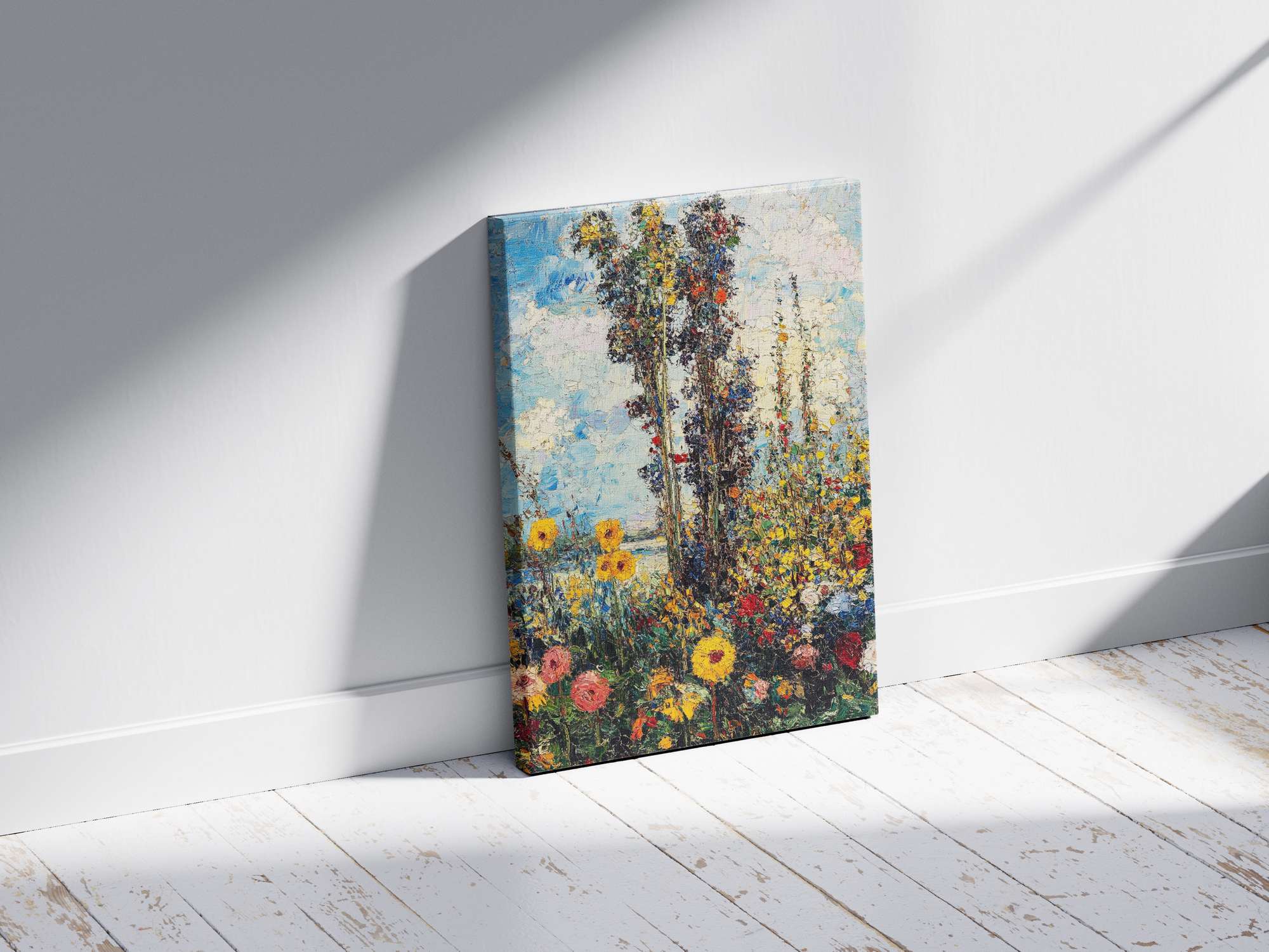 Quadro Decorativo em Tela 45x70cm - Arte Multicolor em Madeira de Pinho Natural