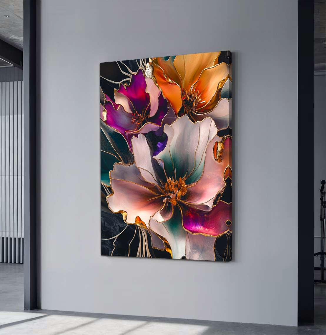 Quadro Decorativo em Tela 45x70cm - Arte Multicolor em Madeira de Pinho Natural