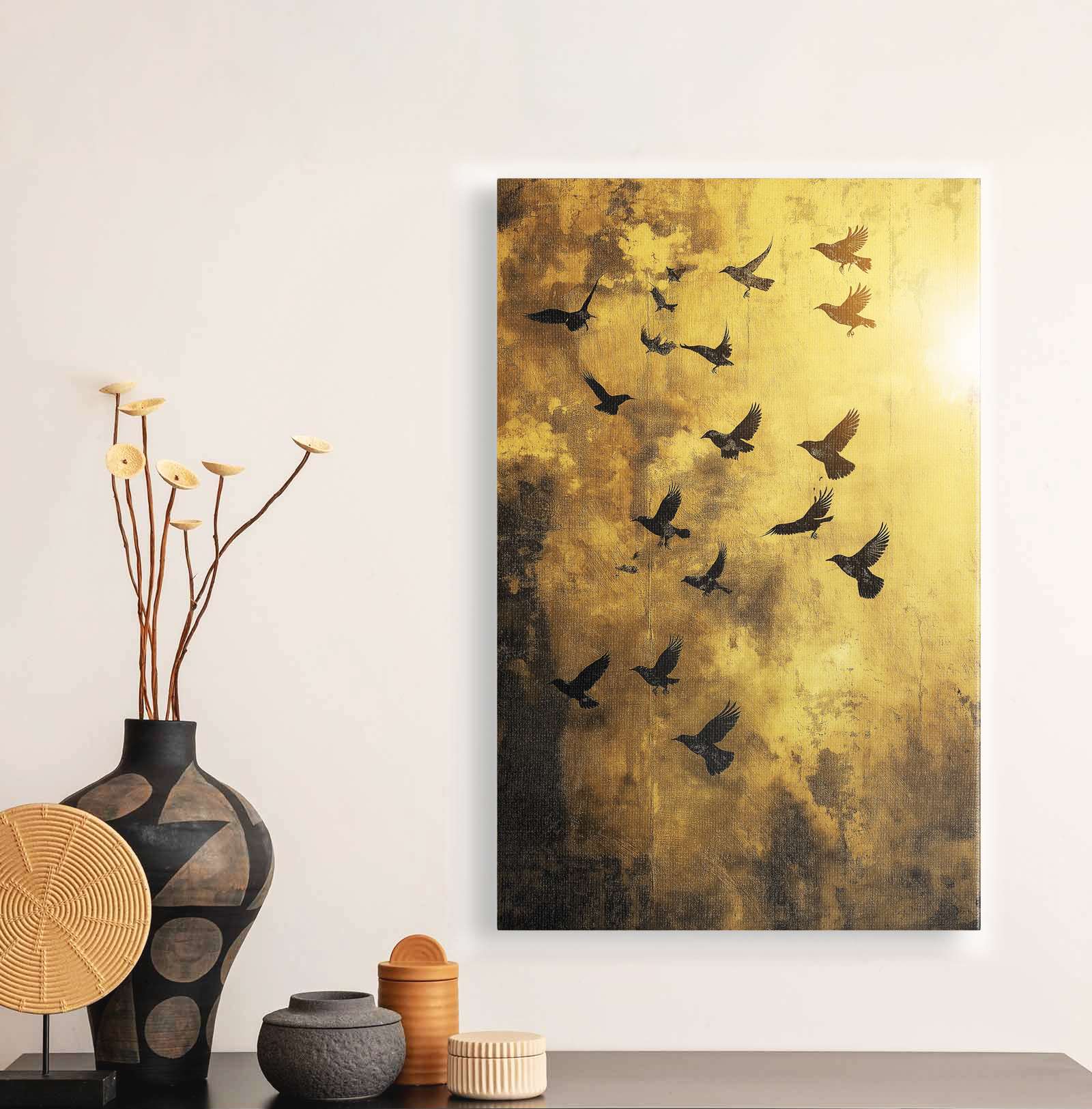 Quadro Decorativo em Tela 45x70cm - Arte Multicolor em Madeira de Pinho Natural