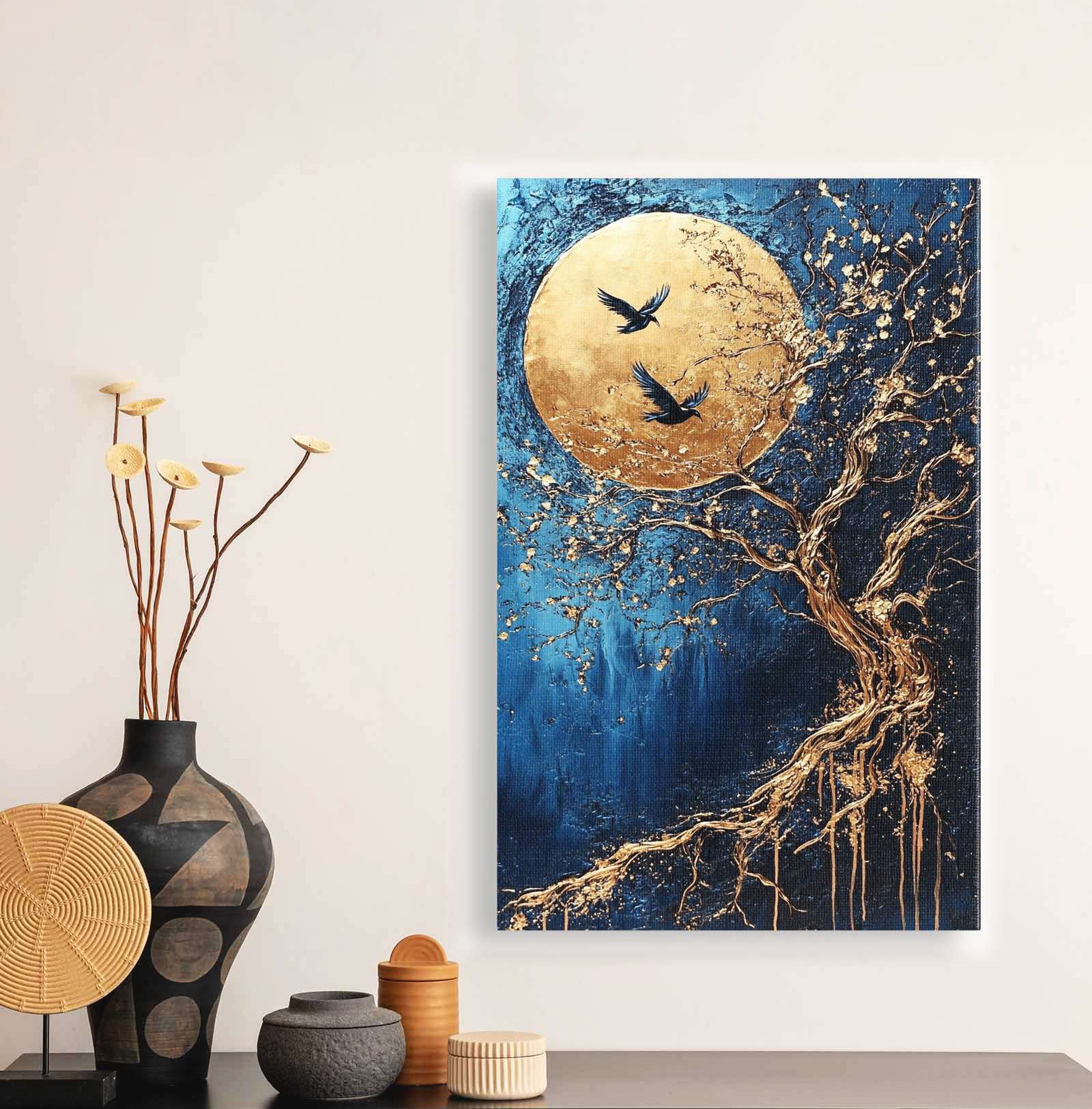 Quadro Decorativo em Tela 45x70cm - Arte Multicolor em Madeira de Pinho Natural