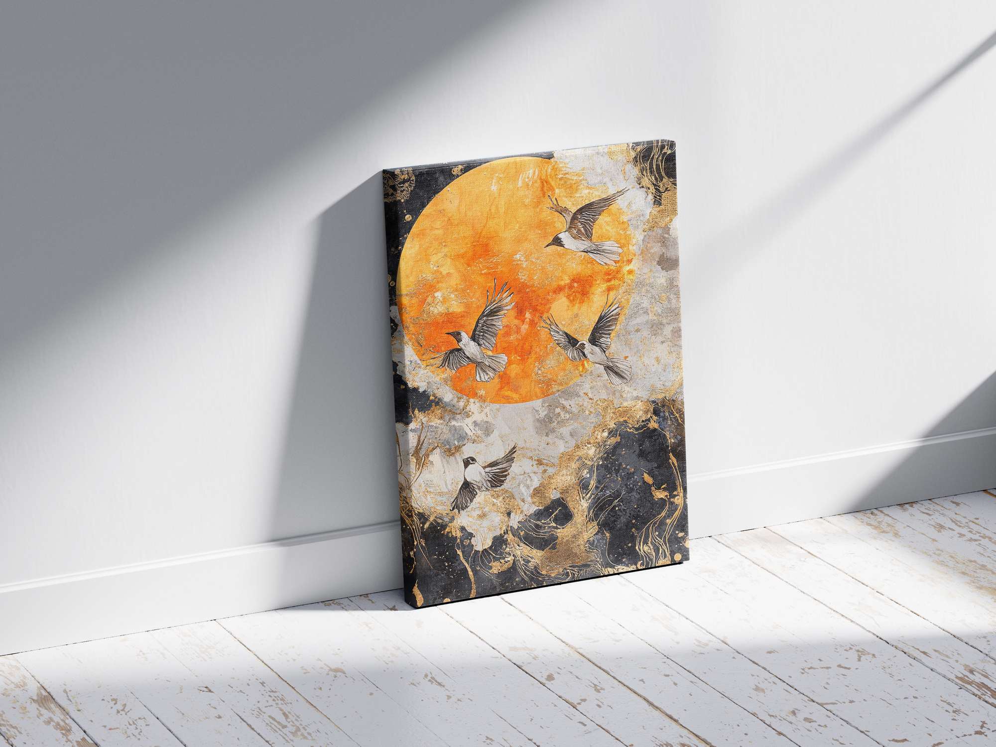 Quadro Decorativo em Tela 45x70cm - Arte Multicolor em Madeira de Pinho Natural