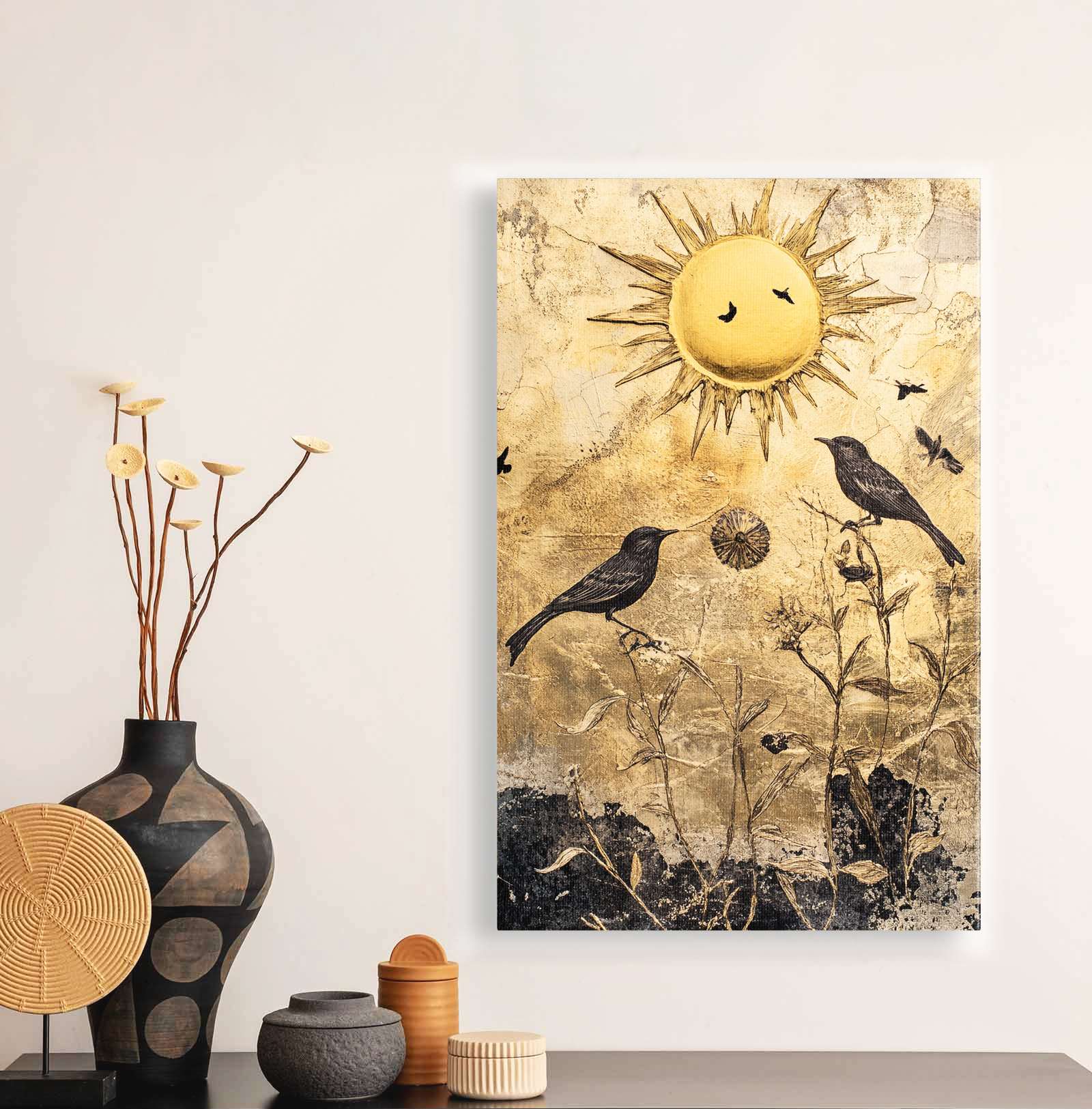 Quadro Decorativo em Tela 45x70cm - Arte Multicolor em Madeira de Pinho Natural