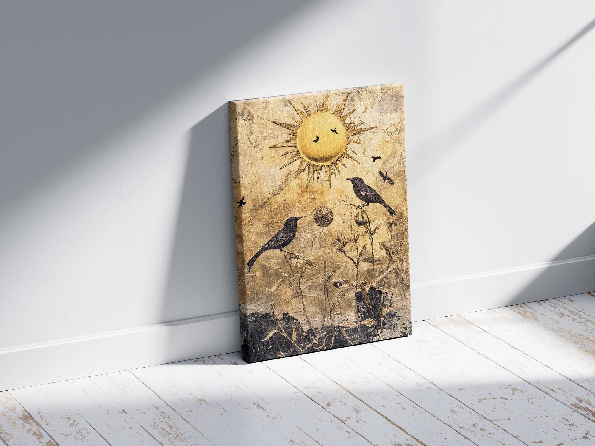 Quadro Decorativo em Tela 45x70cm - Arte Multicolor em Madeira de Pinho Natural