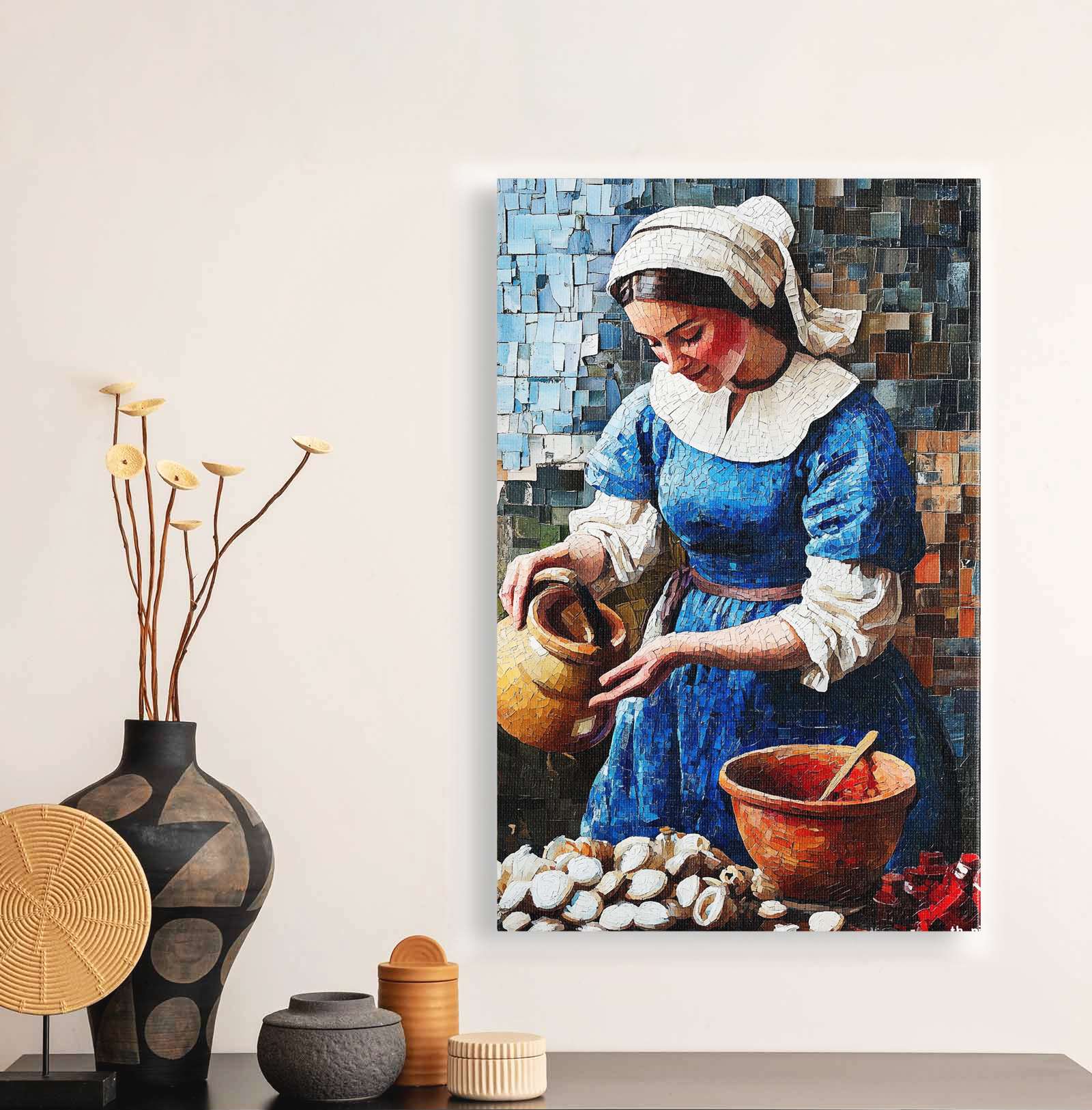 Quadro Decorativo em Tela 45x70cm - Arte Multicolor em Madeira de Pinho Natural