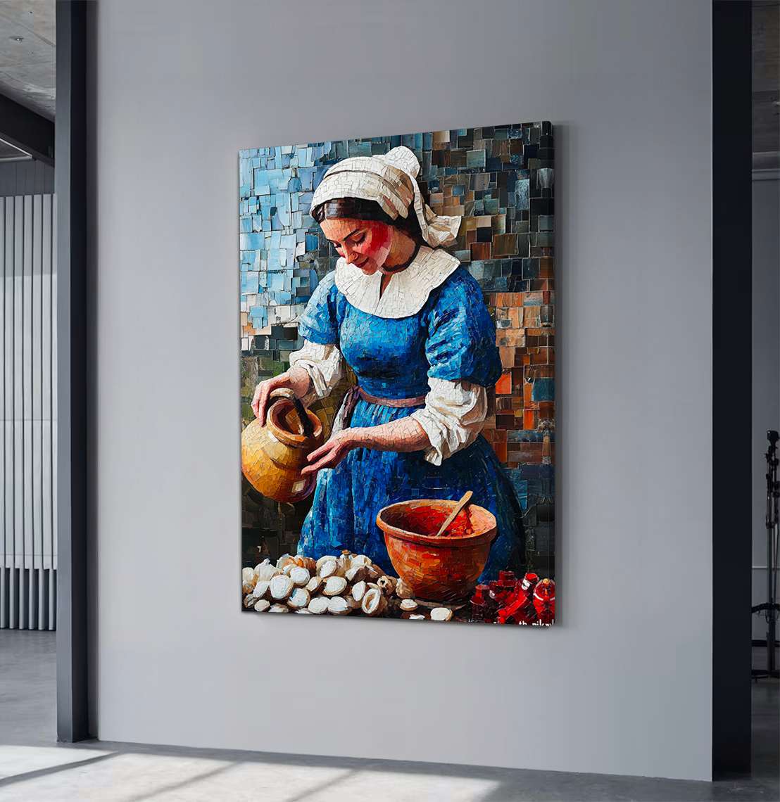 Quadro Decorativo em Tela 45x70cm - Arte Multicolor em Madeira de Pinho Natural