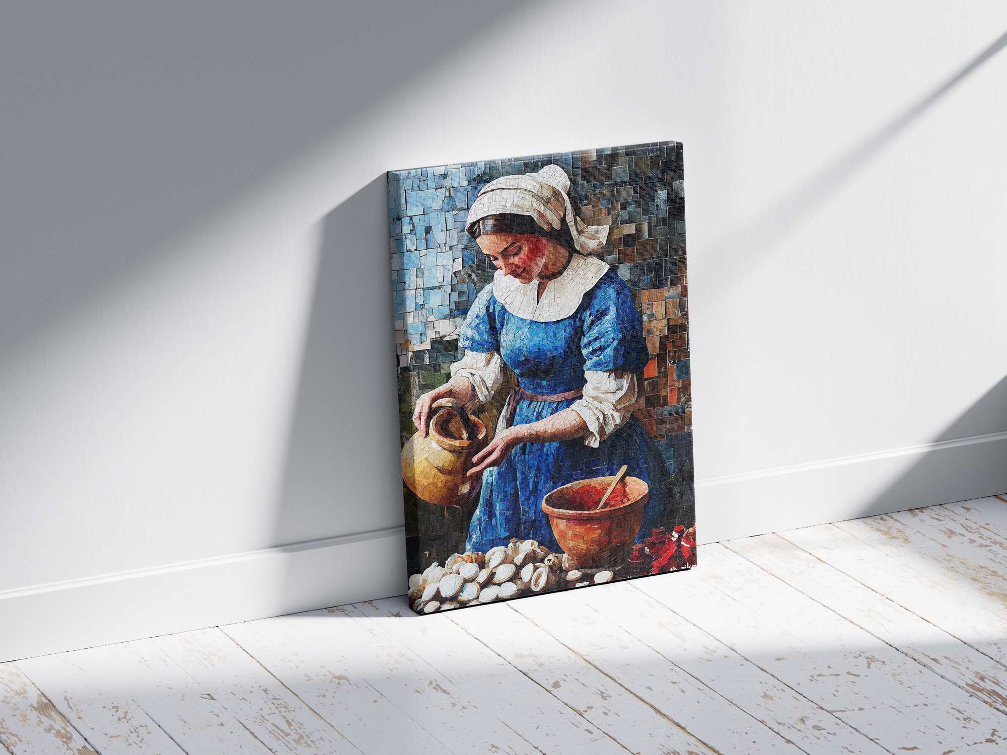 Quadro Decorativo em Tela 45x70cm - Arte Multicolor em Madeira de Pinho Natural