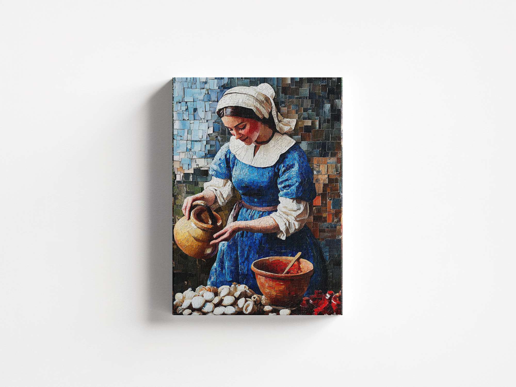 Quadro Decorativo em Tela 45x70cm - Arte Multicolor em Madeira de Pinho Natural