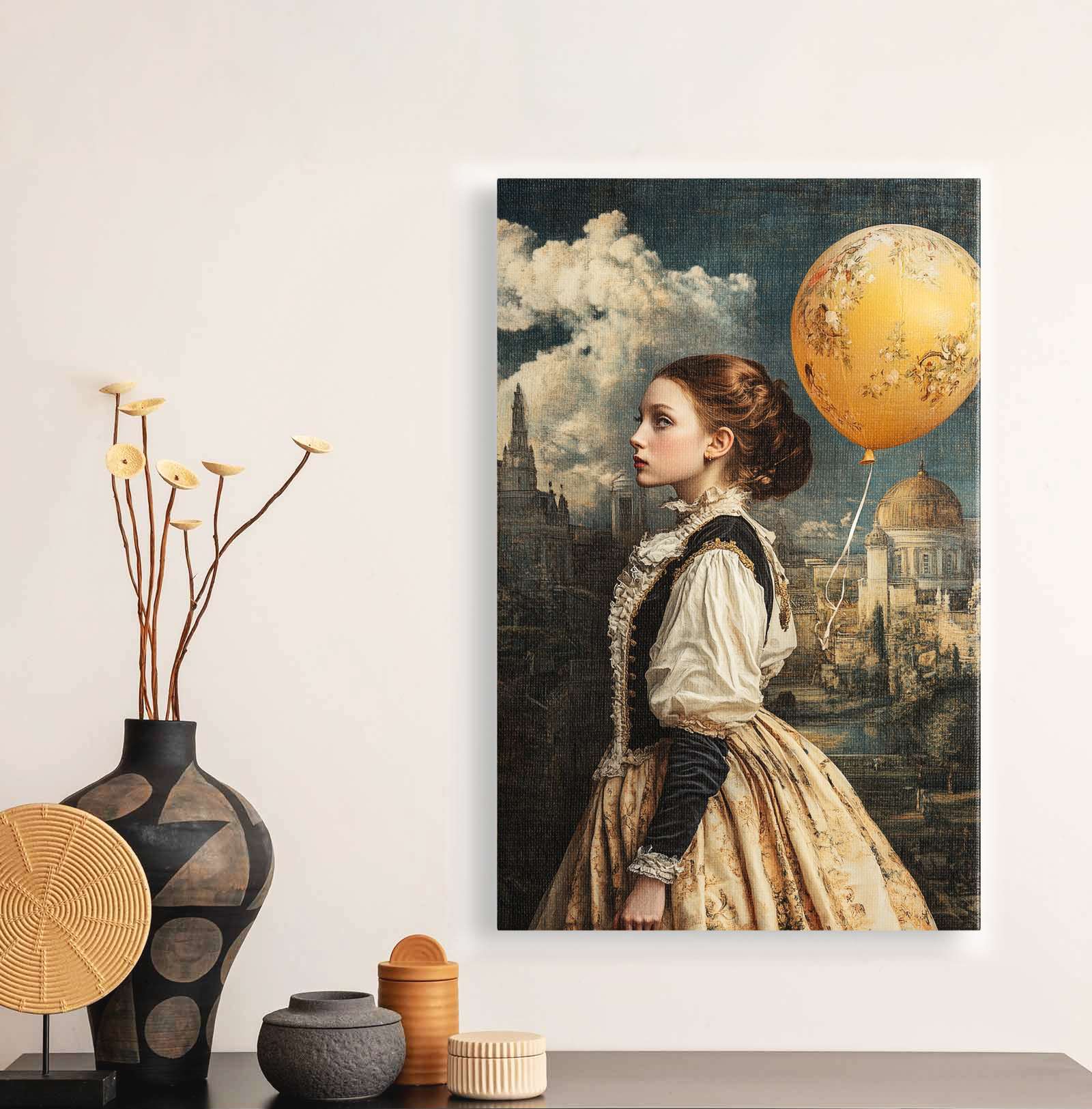 Quadro Decorativo em Tela 45x70cm - Arte Multicolor em Madeira de Pinho Natural