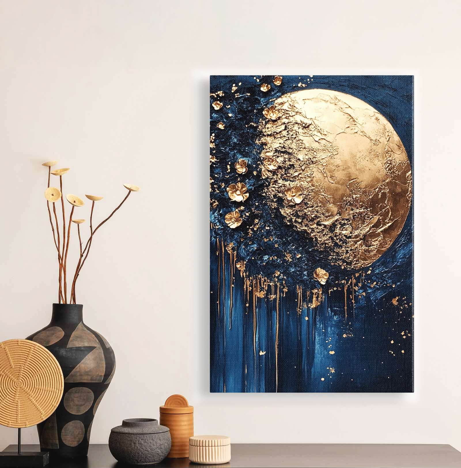 Quadro Decorativo em Tela 45x70cm - Arte Multicolor em Madeira de Pinho Natural