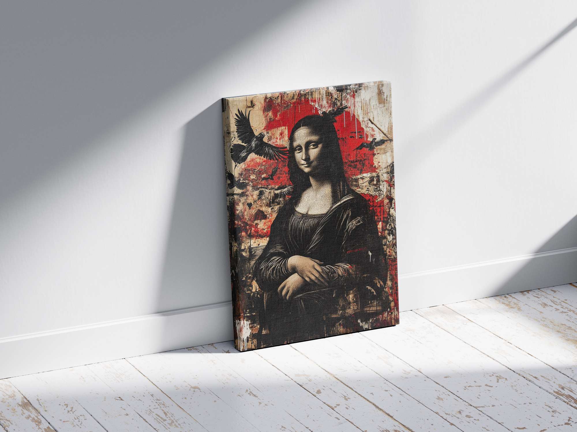 Quadro Decorativo em Tela 45x70cm - Arte Multicolor em Madeira de Pinho Natural