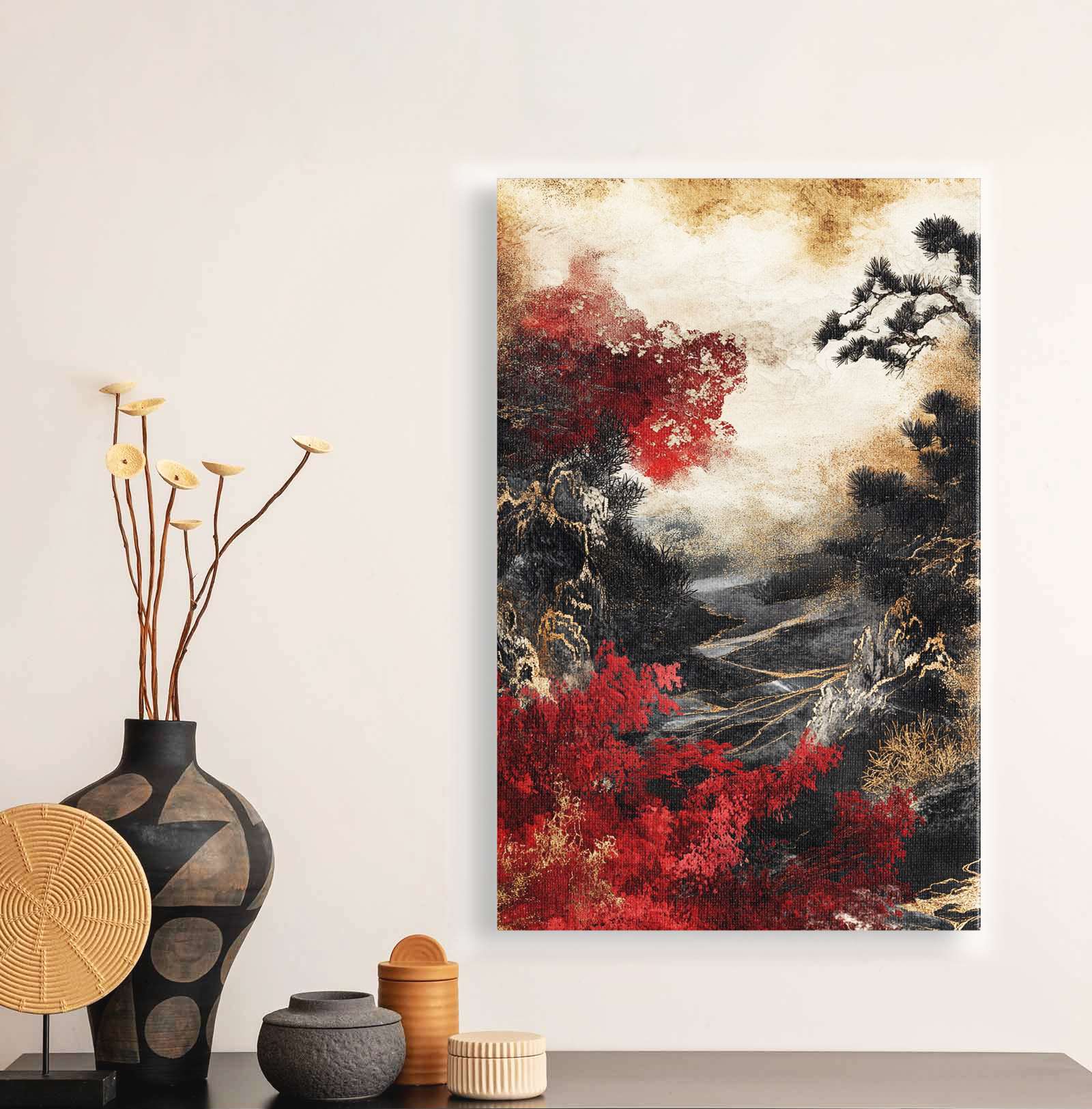 Quadro Decorativo em Tela 45x70cm - Arte Multicolor em Madeira de Pinho Natural