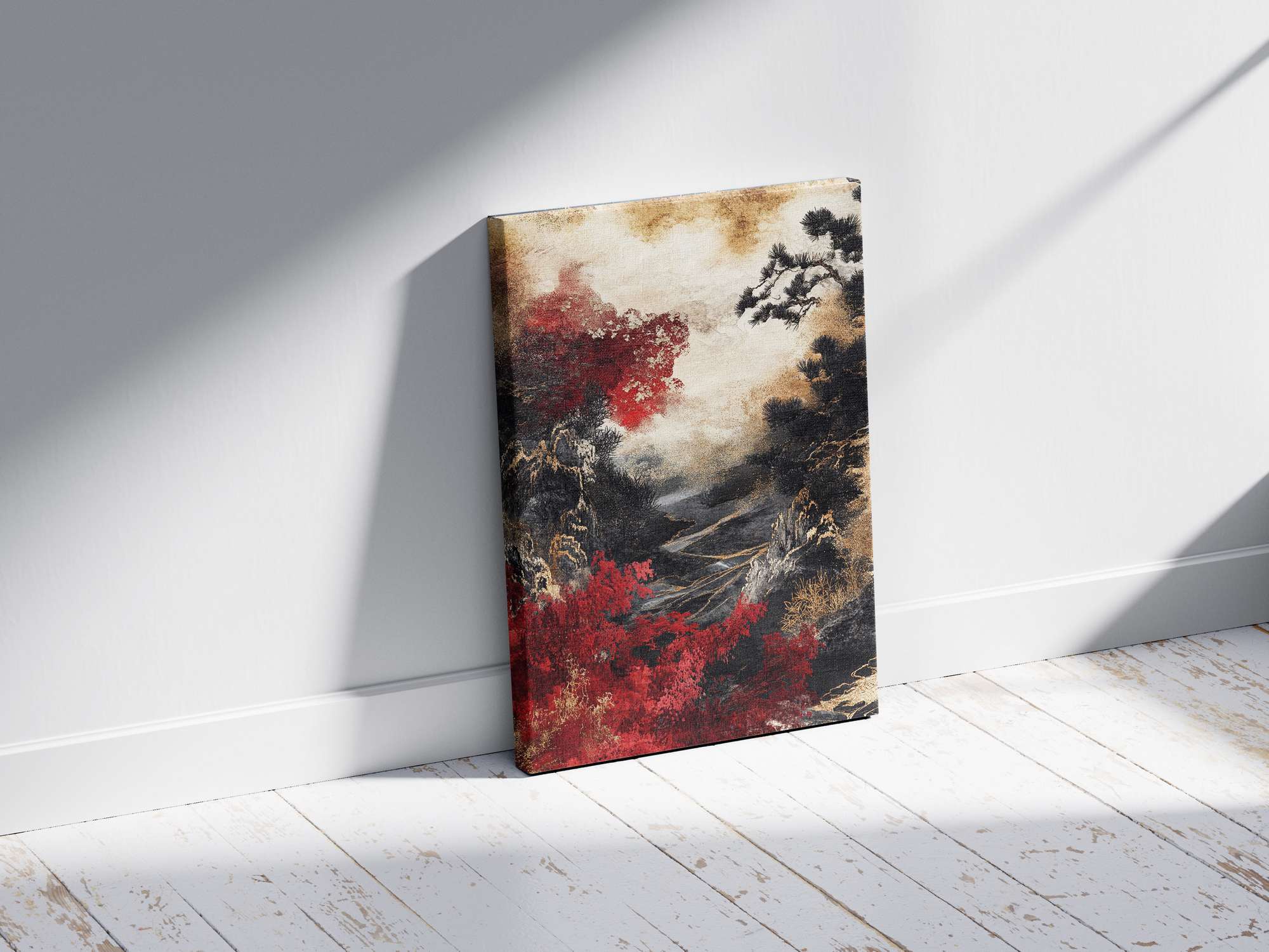 Quadro Decorativo em Tela 45x70cm - Arte Multicolor em Madeira de Pinho Natural